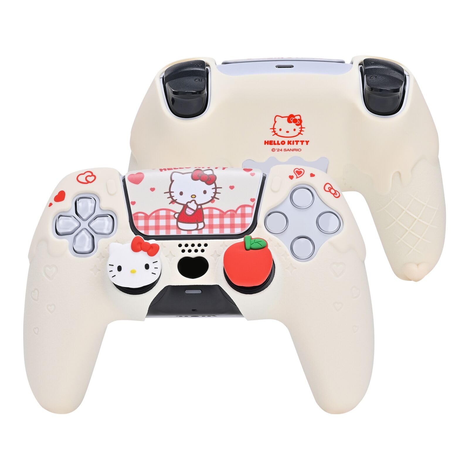 Kuitmor Silicone PS5 Controller Skin Case Set - Anti-Slip Cute Kitty Protective Cover with 2 Thumb Grip Caps & 2 Stickers - Perfect for Gaming, Protection & Customization for Playstation 5 Controllers