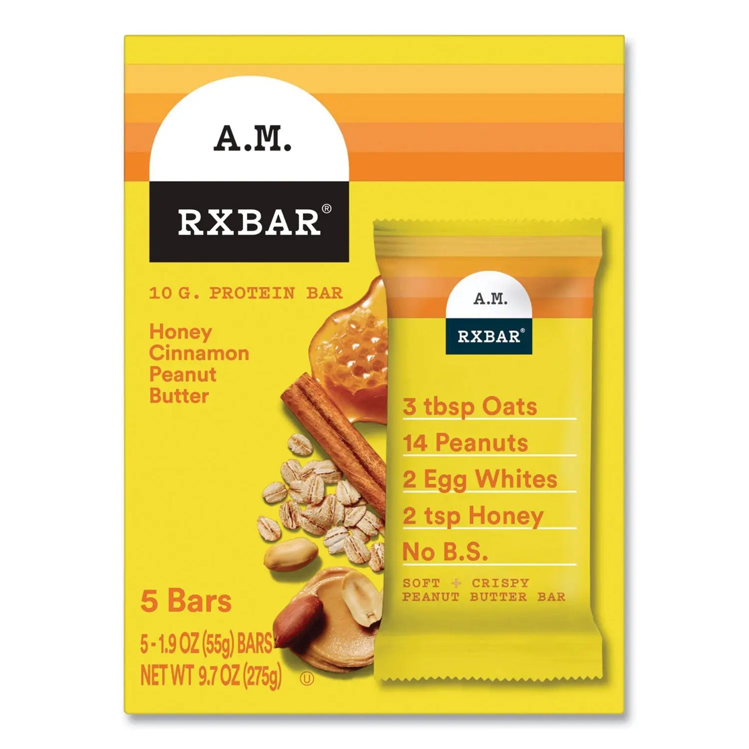 RXBAR® Adult Protein Bars - Honey Cinnamon Peanut Butter Flavor, 1.9oz (5 Bars/Pack, 2 Packs) | Gluten Free, No Added Sugar | Perfect for Gym, Hiking & Healthy Snacking