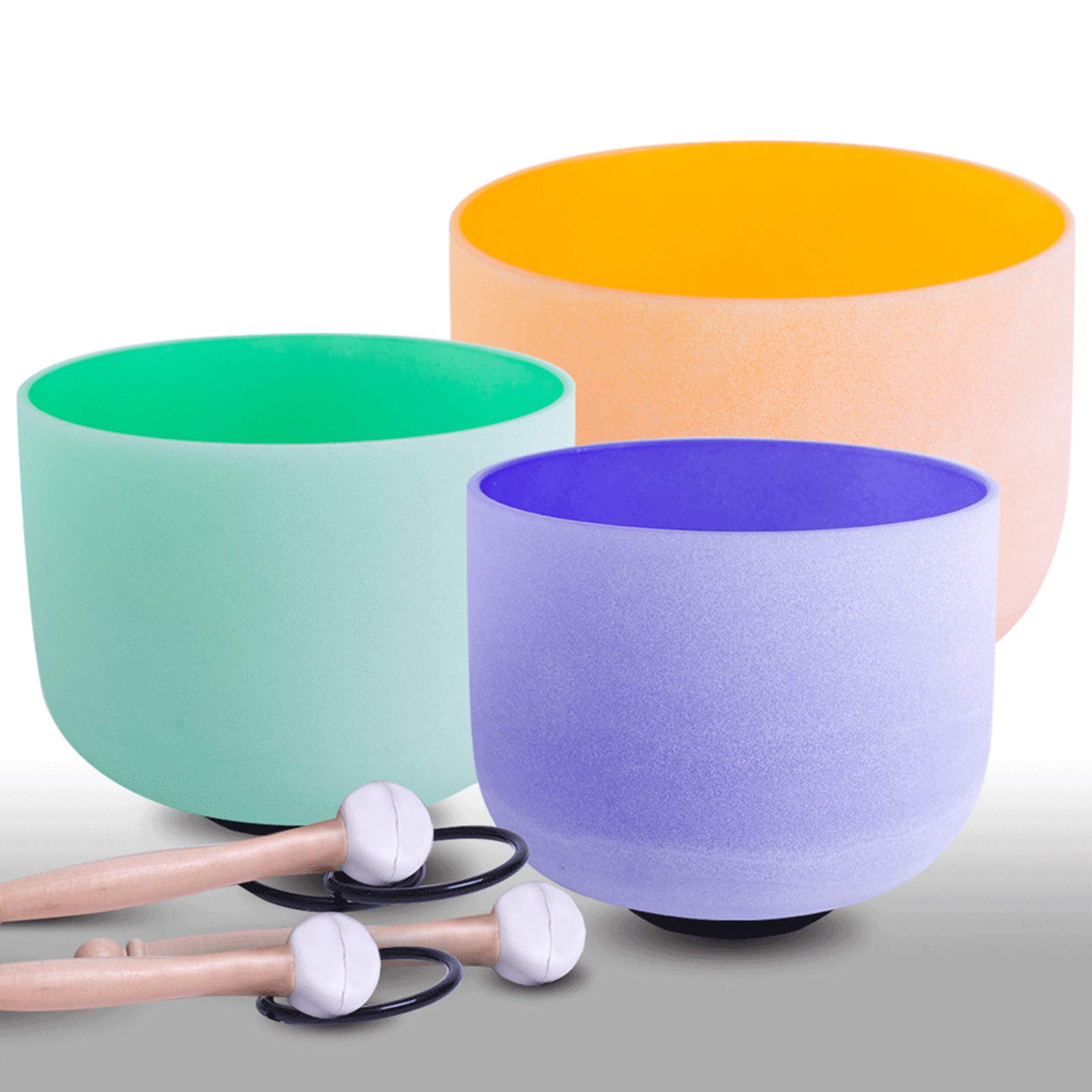 432Hz Perfect Pitch Frosted Chakra Set - 3 PCS Colored Quartz Crystal Singing Bowls (11