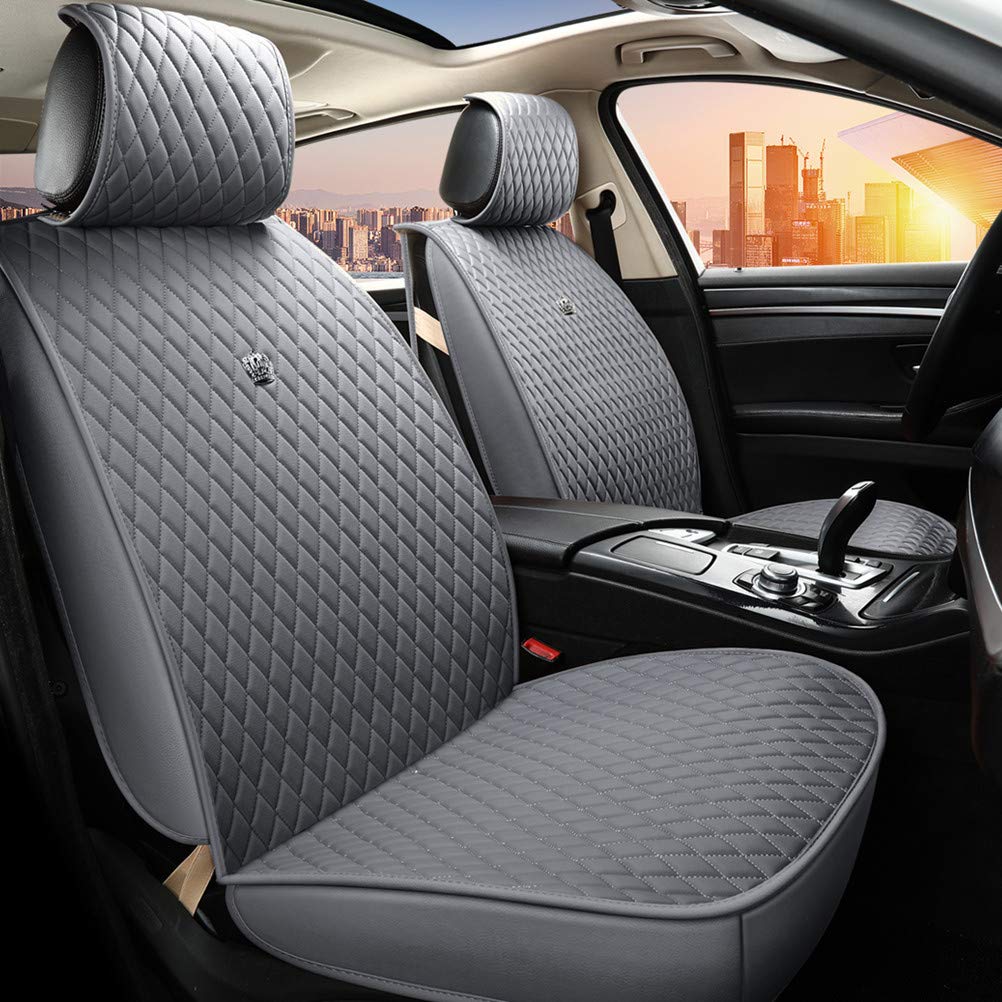 Premium Universal Leather Car Seat Covers with Crown Design - Airbag Compatible Front & Rear Set for Sedans, SUVs & Trucks (Light Gray) | Perfect for Daily Commutes, Road Trips & Protecting Your Vehicle's Interior