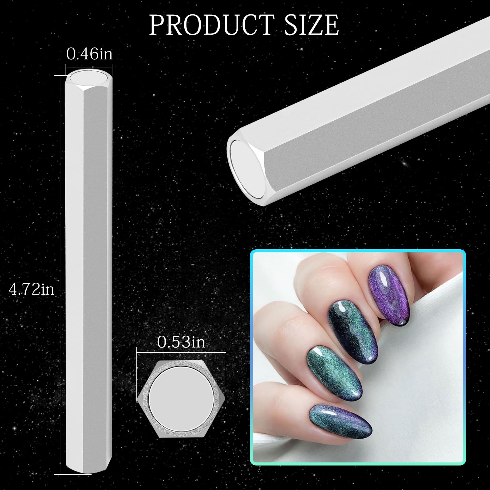 Professional Double-Ended Hexagon Cat Eye Nail Magnet Stick for Gel Polish - Strong Magnetic Effect for Stunning Cat Eye Nails - Perfect for DIY, Nail Studio & Salon Use (Silver) | Create Salon-Quality Magnetic Nail Art at Home or Professional Nail Services