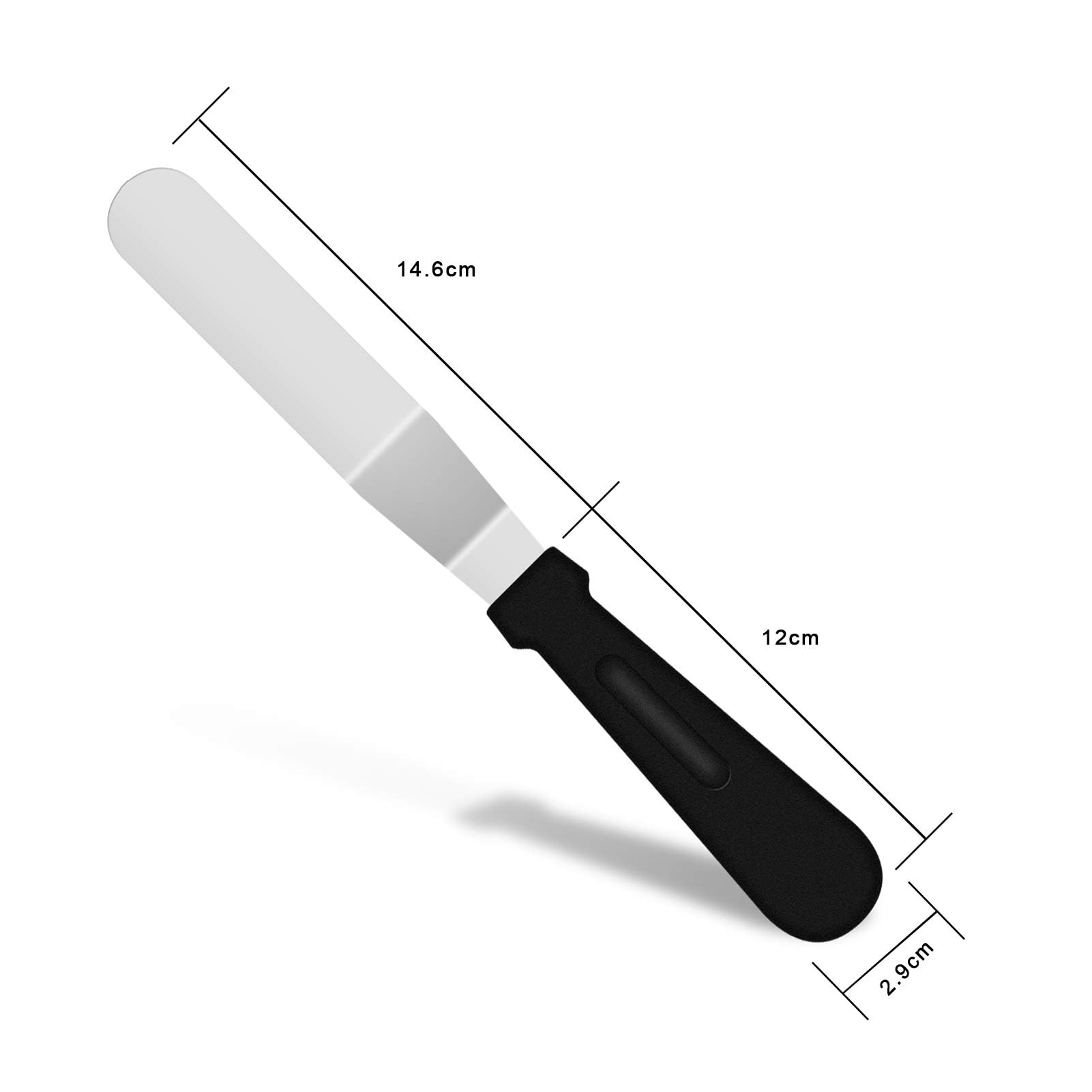 KUFUNG 6 Inch Stainless Steel Offset Spatula with PP Plastic Handle - Cake Decorating, Icing & Frosting Tool (Black + Tulwar) - Perfect for Baking, Pastry Chefs & Home Cake Decorating