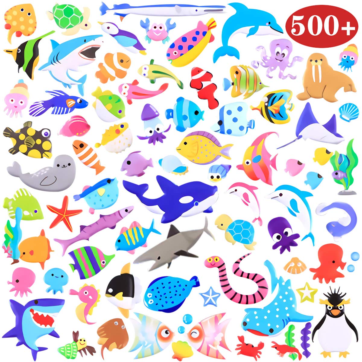 500+ 3D Puffy Ocean Animal Stickers for Kids - 10 Different Sheets Bulk Pack, Scrapbooking Supplies, Classroom Rewards, Birthday Party Favors for Boys & Girls | Perfect for DIY Crafts, School Projects, and Teacher Gifts