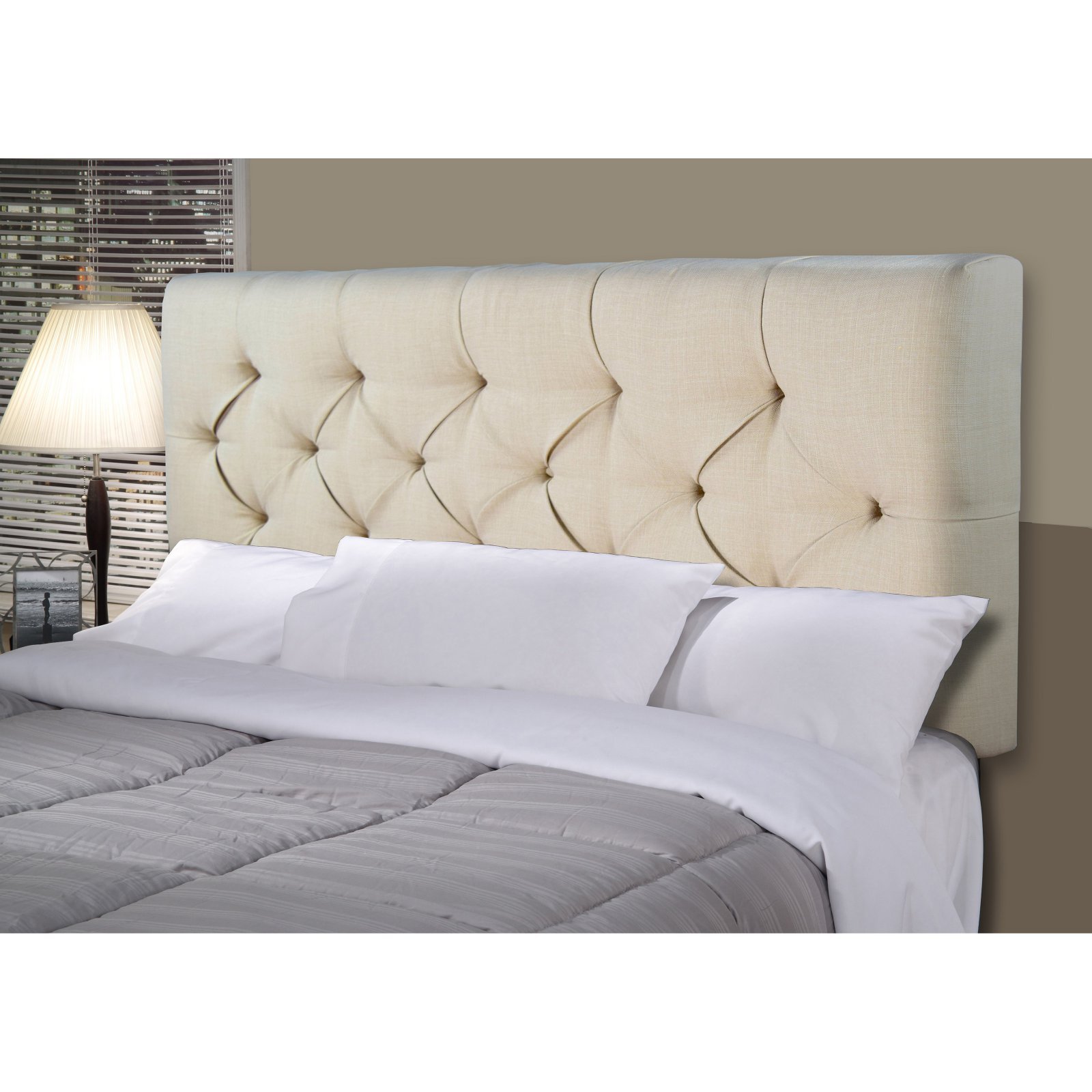 MJL Furniture Designs Jackie Collection Twin Size Headboard - Solid Wood, Padded & Diamond Tufted Upholstery, Khaki (Sachi Series) | Perfect for Bedroom Decor, Guest Rooms & Dorm Furniture