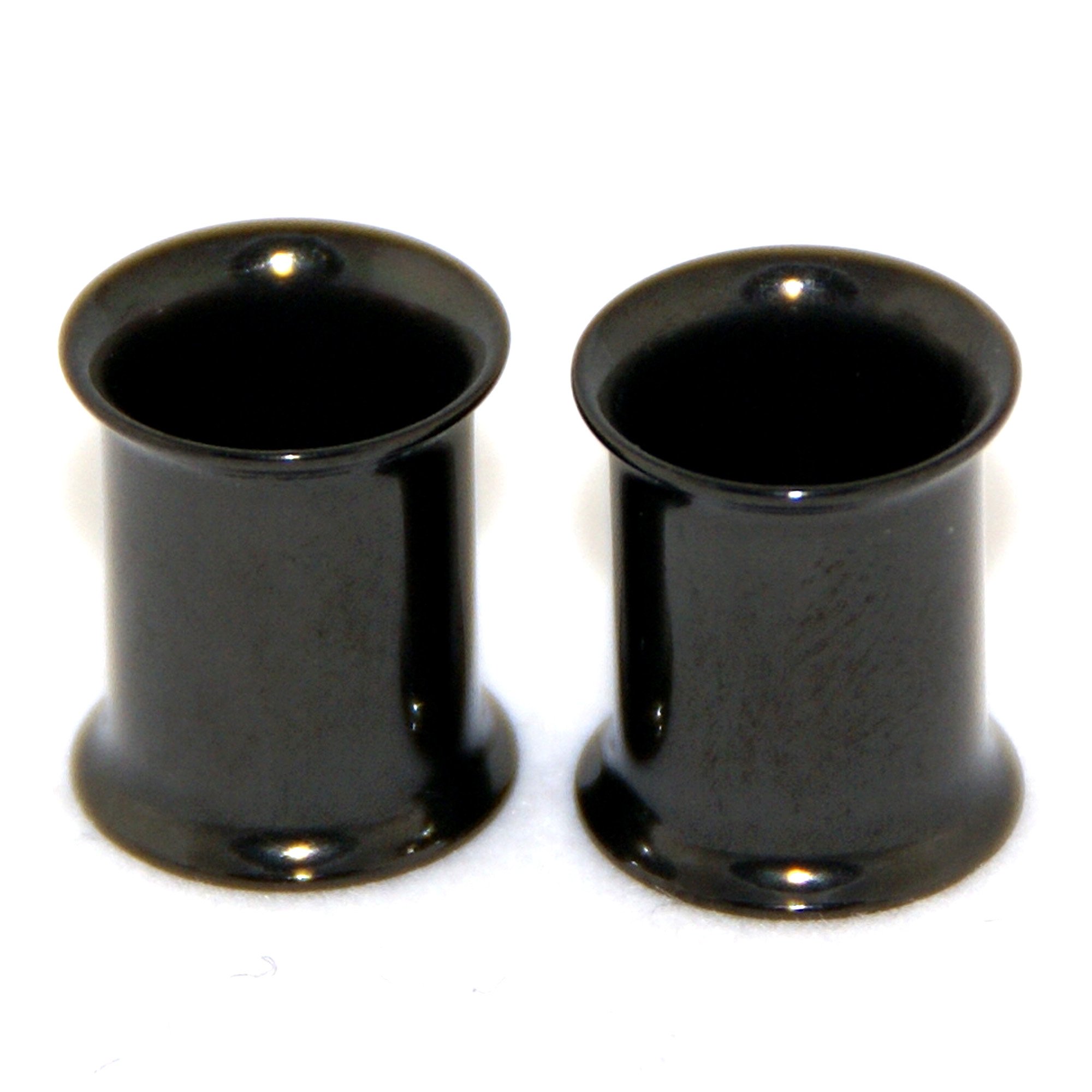 Black Anodized Surgical Steel Double Flare Tunnels Plugs - 0G Gauge (8mm) - 1 Pair - Perfect for Ear Stretching, Body Piercing & Alternative Fashion