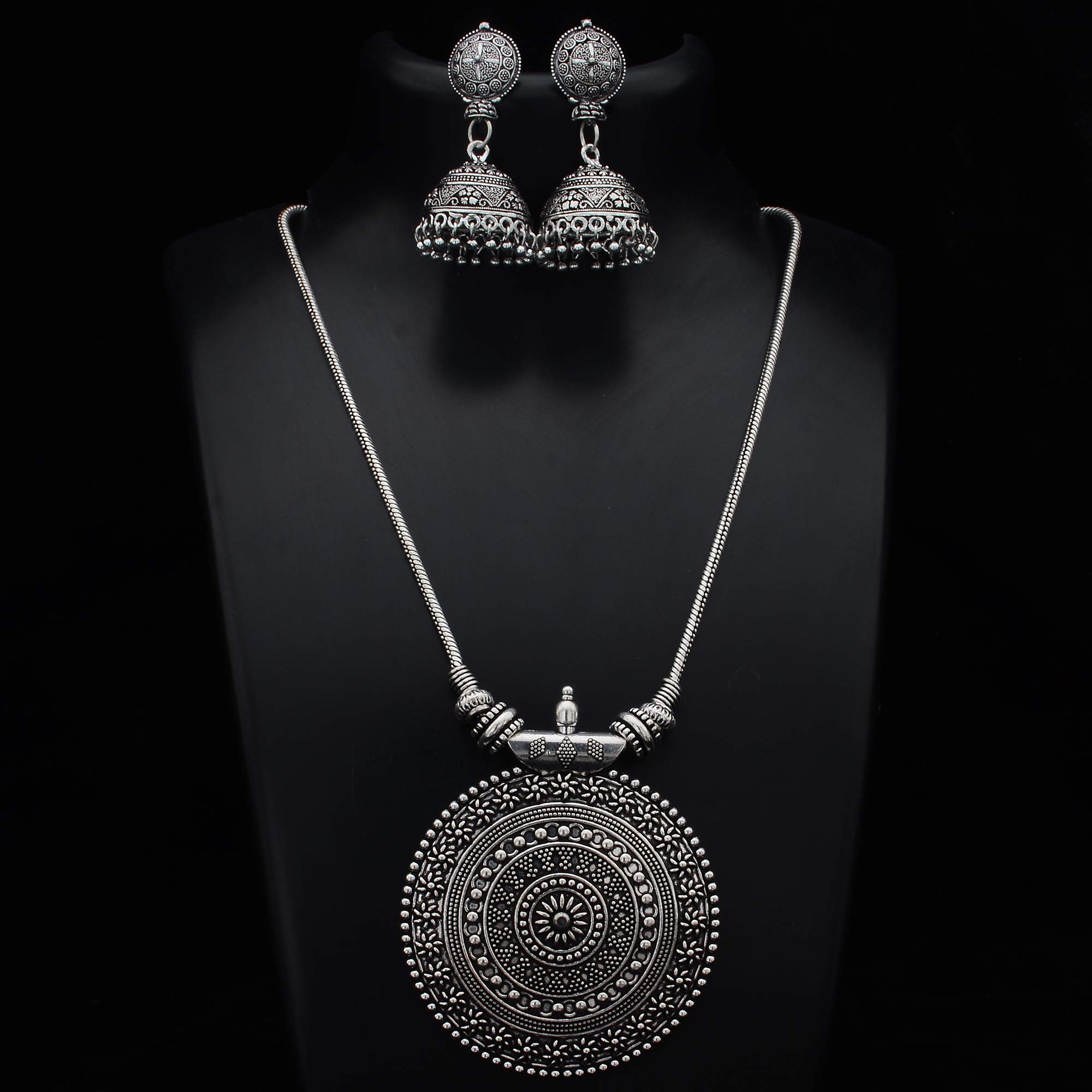 Oxidized German Silver Pendant Necklace & Earrings Set for Women and Girls | Boho Jewelry Gift for Birthday, Anniversary & Everyday Wear