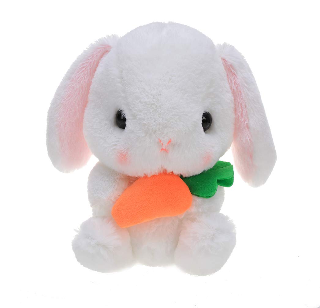 Easter White Stuffed Bunny Plush Toy - Soft Realistic Long-Eared Standing Rabbit with Carrot - Perfect for Easter Decorations, Kids Gifts & Nursery Room Decor