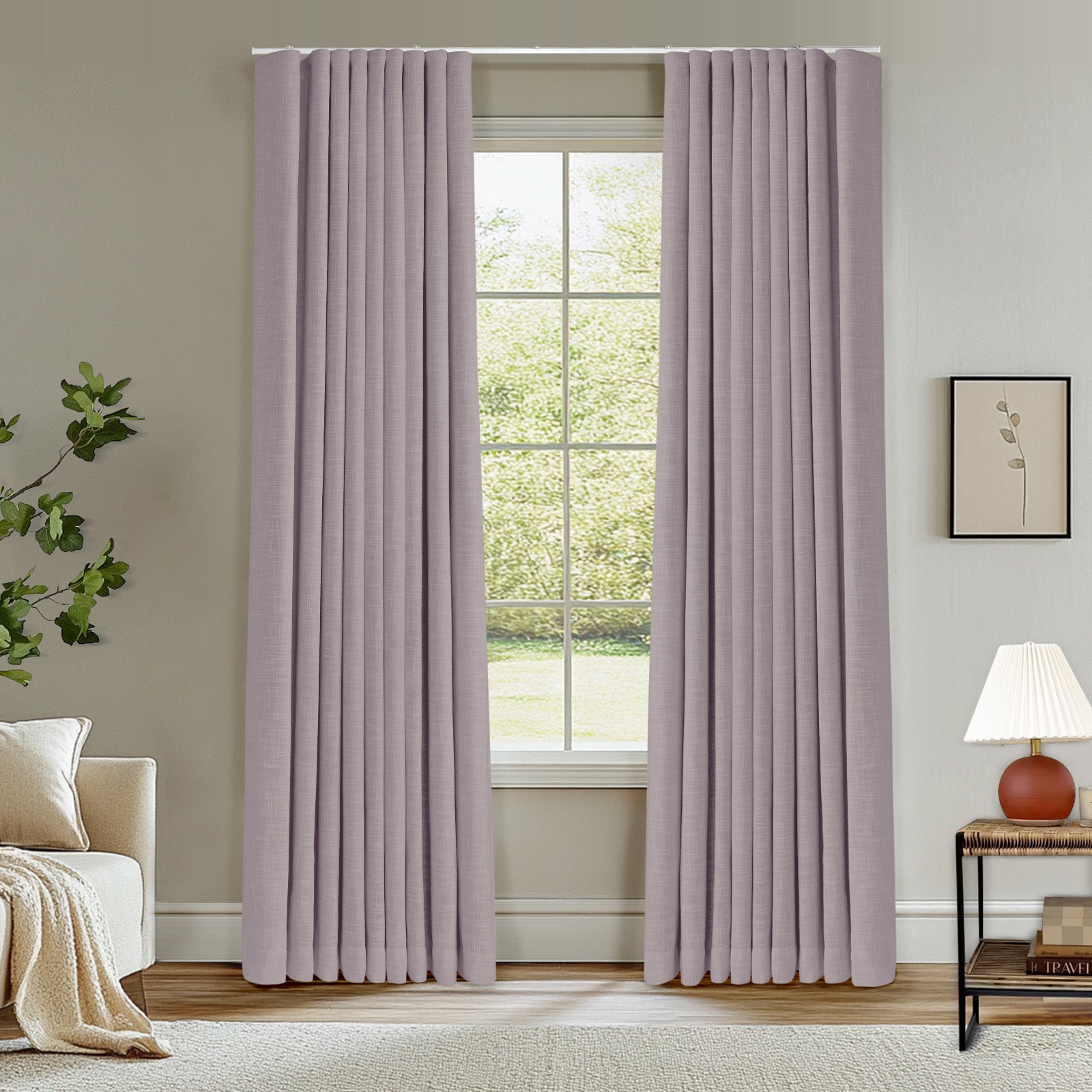 Ripple Fold Lille Linen Blackout Curtains - Custom Thermal Insulated Drapes with Ceiling Track for Bedroom & Living Room - Rust Brown Memory Trained Fabric for Light Blocking & Noise Reduction