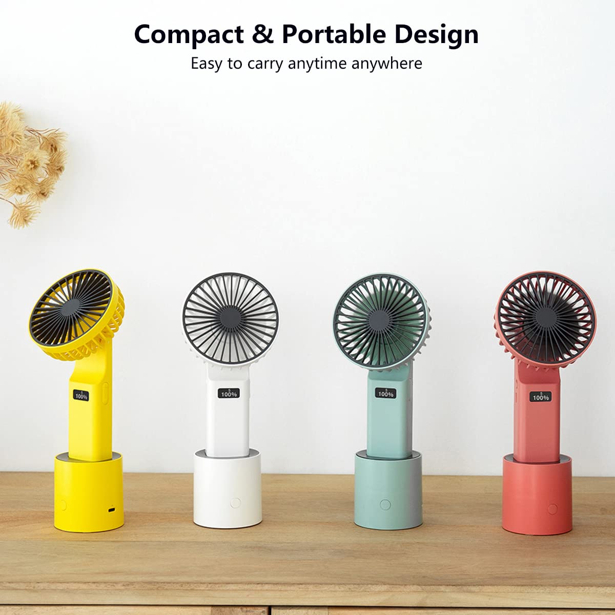 Rechargeable Mini USB Handheld Fan - 4000mAh Battery, 5 Speed Adjustable, Silent Cooling Fan with LCD Display & Tilt Function for Home, Office, Dorm, Travel - Perfect for Indoor Use, Outdoor Activities & Hot Weather (Yellow)
