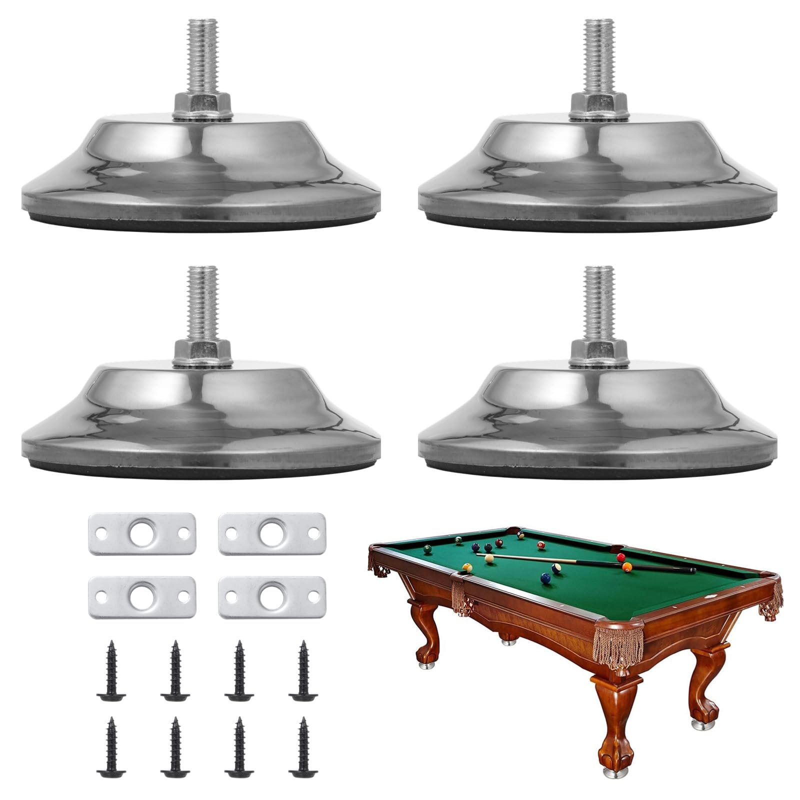 4PCS Billiard Table Leg Levelers - 5’’D Adjustable Height Pool Table Leveling Risers, Heavy Duty Metal Leveling Feet for Billiards, Ping Pong & Foosball Tables - Perfect for Uneven Floors & Game Room Setup