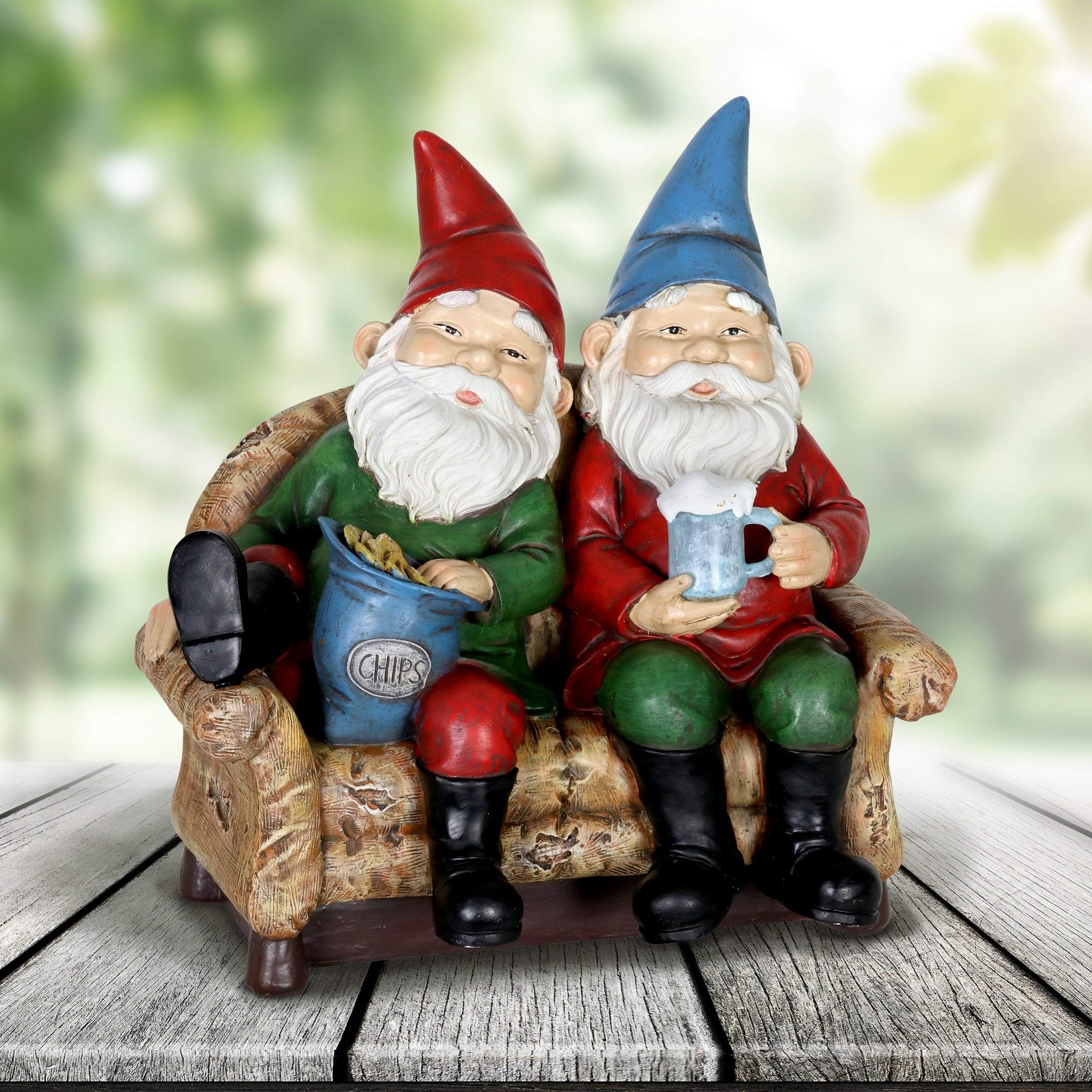 Solar Couch Potato Gnomes Resin Garden Decor - Funny Outdoor Lawn Ornaments for Yard, Patio & Garden Decorations - Perfect Gift for Home & Garden Lovers