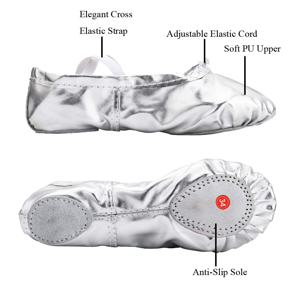 MSMAX Split Sole Ballet Shoes for Toddlers & Kids - Soft Leather Dance Slippers for Girls & Boys - Perfect for Ballet Class, Recitals & Dance Practice