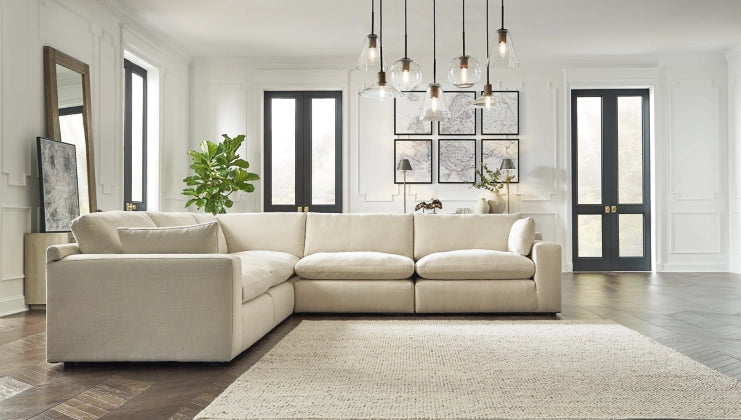 Elyza 5-Piece Linen Sectional Sofa Set - Modern Living Room Furniture for Comfortable Home & Lounge Relaxation