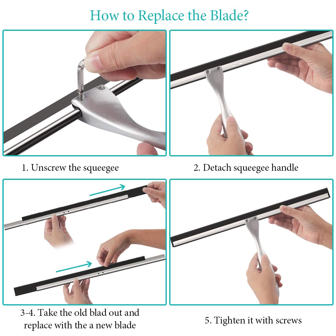 14 Inch Stainless Steel Shower Squeegee with Hook & 6.8 Inch Handle - Multi-Purpose Cleaner for Shower Doors, Mirrors, Car Windows & Bathroom Glass - Perfect for Quick Cleaning & Streak-Free Shine