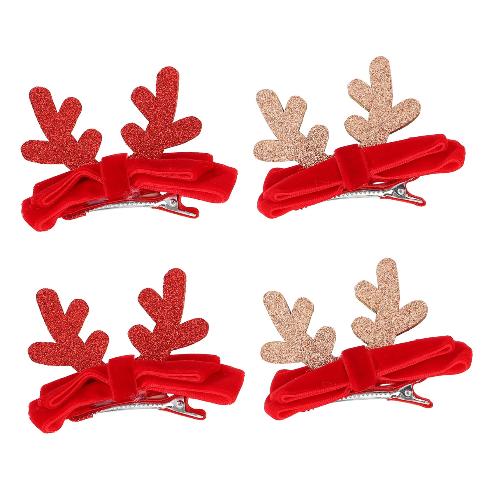 Beavorty 4pcs Christmas Hair Clips - Festive Red Bow Hair Accessories for Kids, Duckbill Alligator Hair Clips, Deer & Elk Barrettes - Perfect for Holiday Parties, School Events & Christmas Photos
