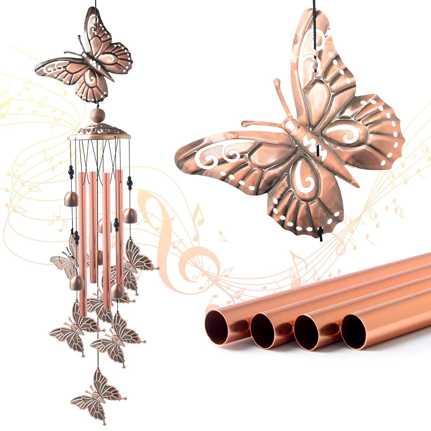 Copper Metal Butterfly Wind Chimes - Handmade Garden Decor for Outdoor & Indoor Use | Perfect Gift for Mom, Grandma, Women's Birthday, Gardening & Sympathy | Relaxing Wind Chime for Patio, Porch & Backyard