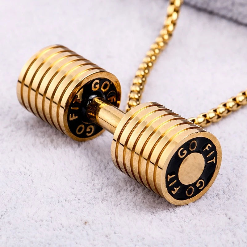 Titanium Steel Dumbbell Pendant Necklace for Men - Gym & Fitness Jewelry Gift - Perfect for Workout Enthusiasts, Bodybuilders, and Sports Lovers (Great for Gym, Weightlifting, and Casual Wear)