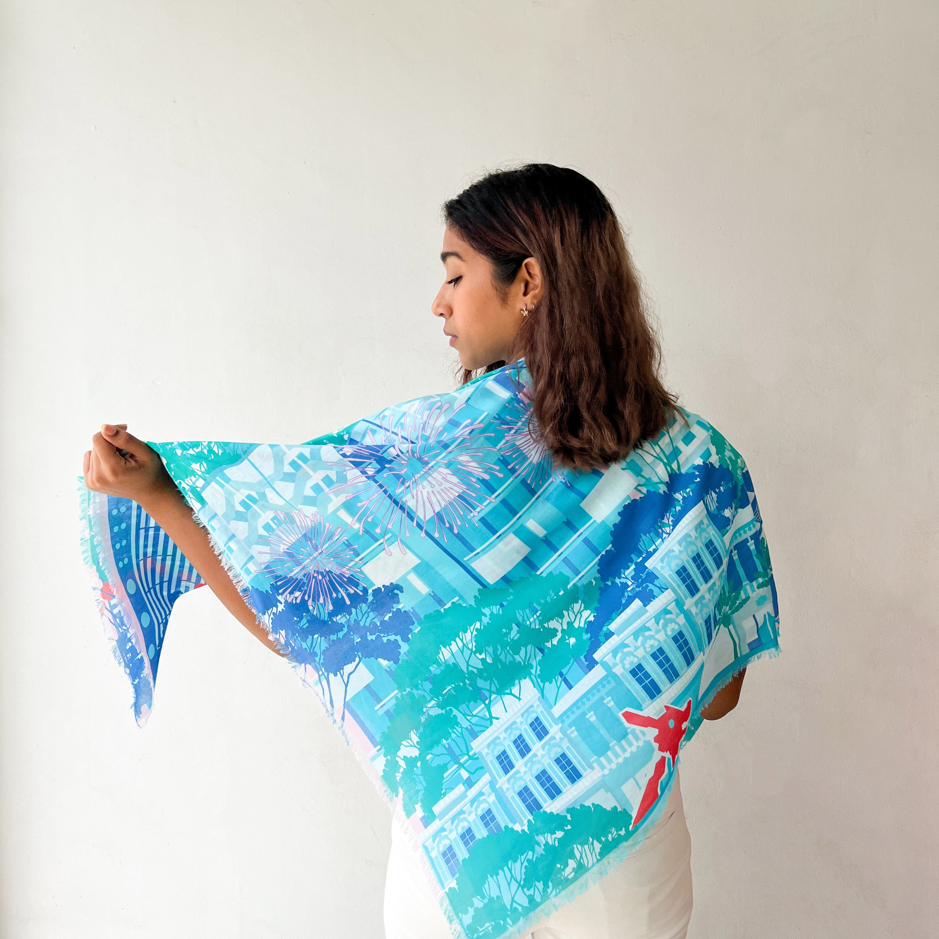 Elegant A City in a Garden Cotton Scarf - Lightweight & Breathable Fashion Accessory for Women - Perfect for Travel, Office, and Everyday Wear