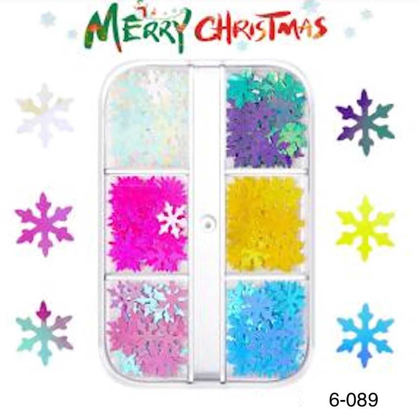 Christmas Nail Art Decoration Kit - 6 Grid Tray for Nail Polish, Rhinestones & Glitter - Perfect for Holiday Nail Designs & DIY Manicures at Home