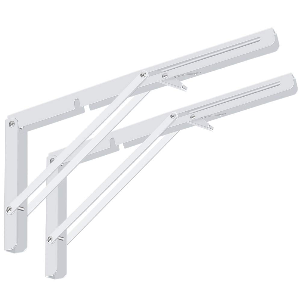 Heavy Duty Folding Shelf Brackets 2 Pack - 400lb Capacity for Wall Mounted Shelves & Tables (16