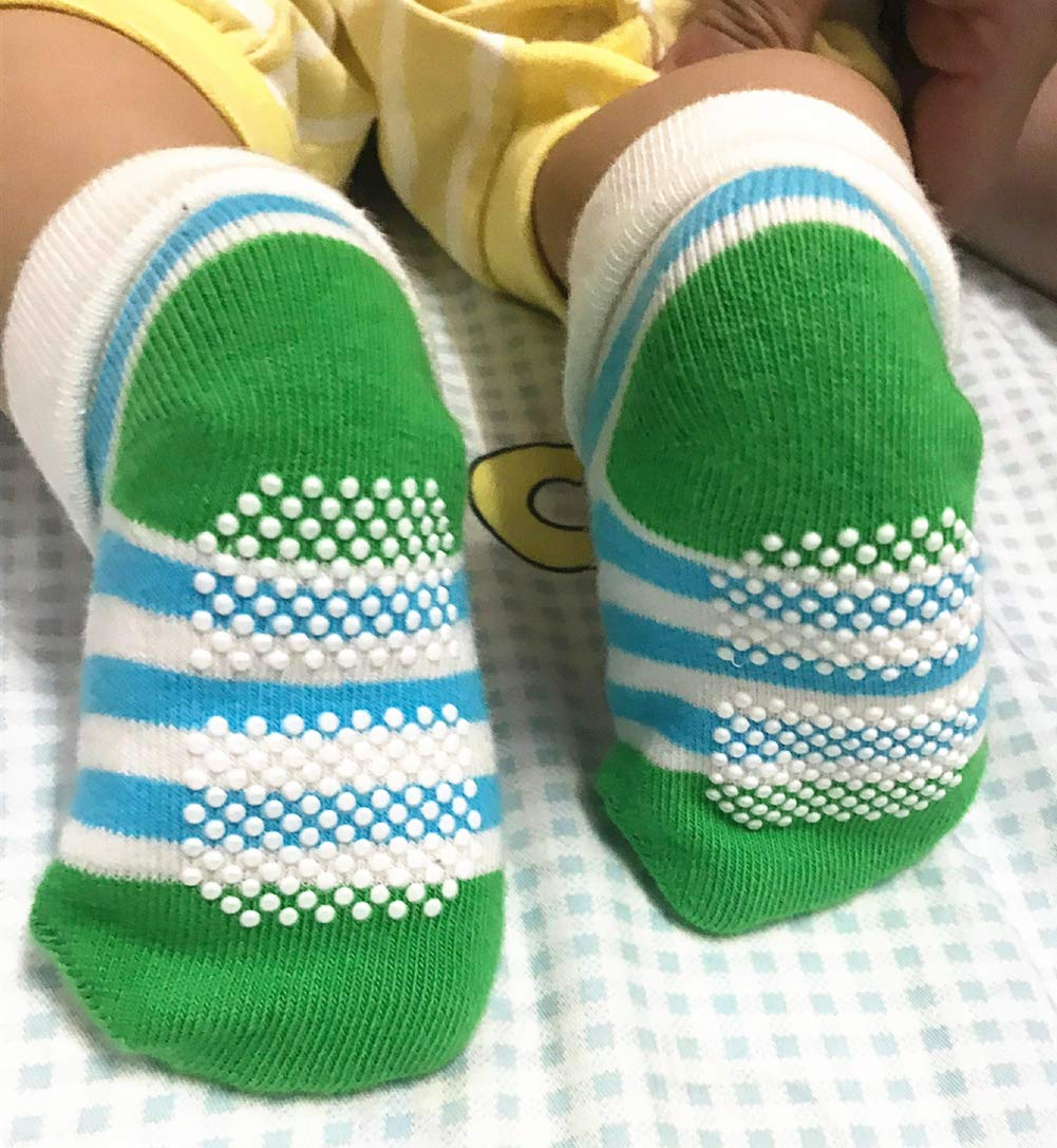 9 Pairs Baby Boy Non-Slip Grip Socks - Soft Cotton Newborn Infant & Toddler Anti-Skid Socks for Playtime, Crawling & First Steps