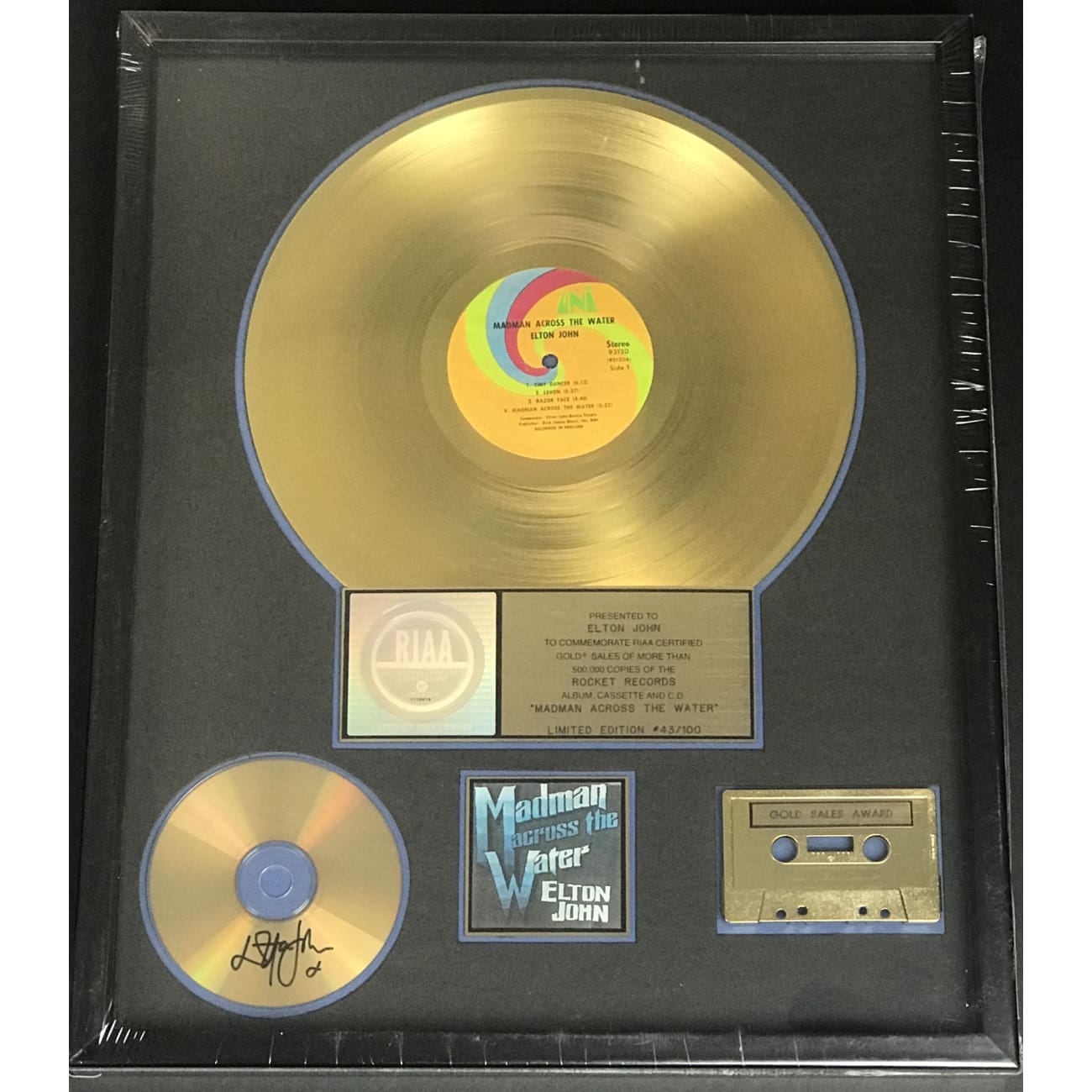 Elton John Signed Madman Across The Water RIAA Gold Album Award - Limited Edition #43/100 (New & Sealed) - Rare Collectible for Music Memorabilia Display & Investment