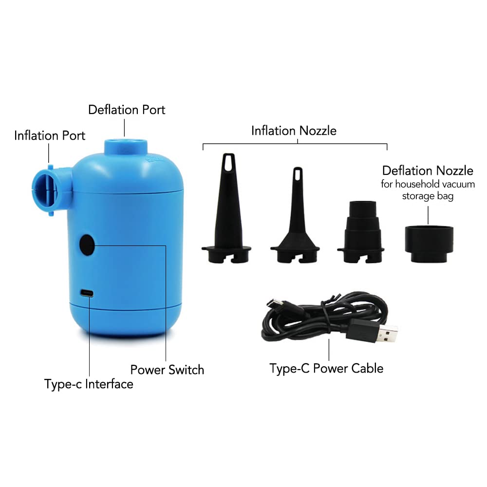 Lixada 2200Pa USB Electric Air Pump DC 5V Portable Air Compressor with 4 Nozzles - Fast Inflation for Air Mattress, Pool Floats, Inflatables - Perfect for Camping, Travel, Beach & Outdoor Activities