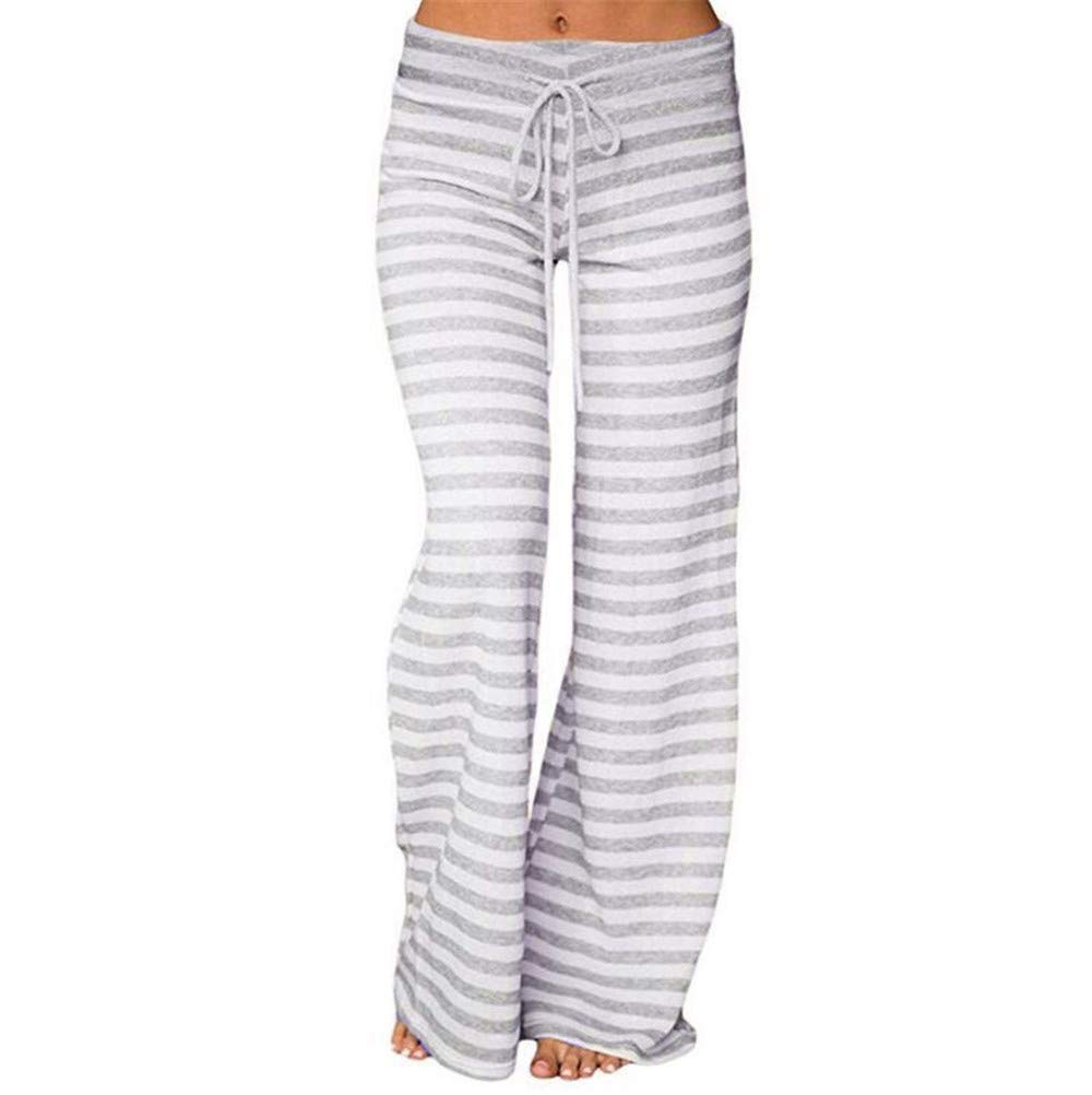 LINKIOM Women's Striped High Waist Elastic Wide Leg Pants - Comfortable Loose Fit Yoga Trousers for Dance, Workout & Casual Wear