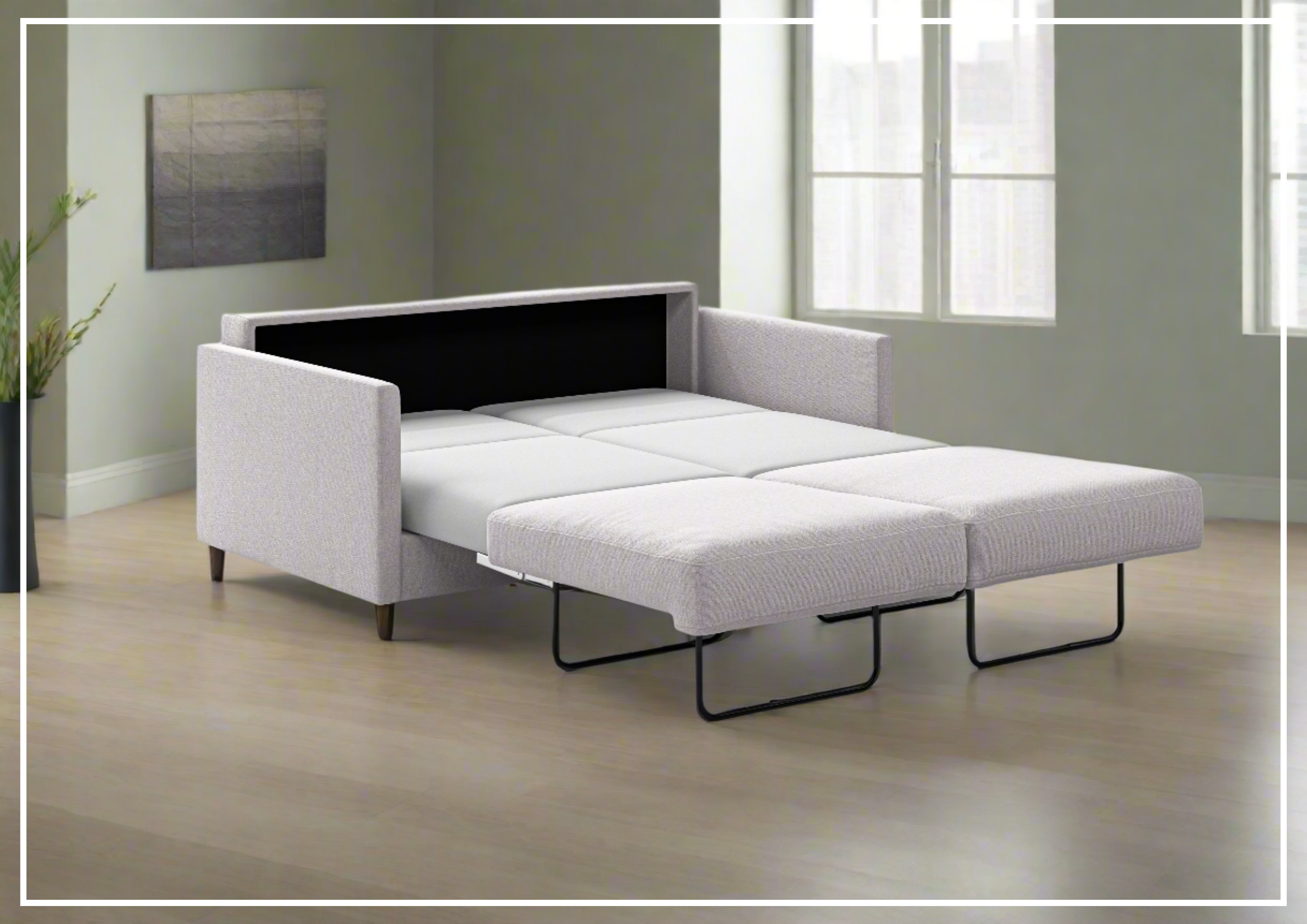 Luonto Elfin Fabric Queen Sleeper Sofa Bed with Chrome or Wood Legs - Convertible Couch for Small Spaces, Guest Room & Apartment Living