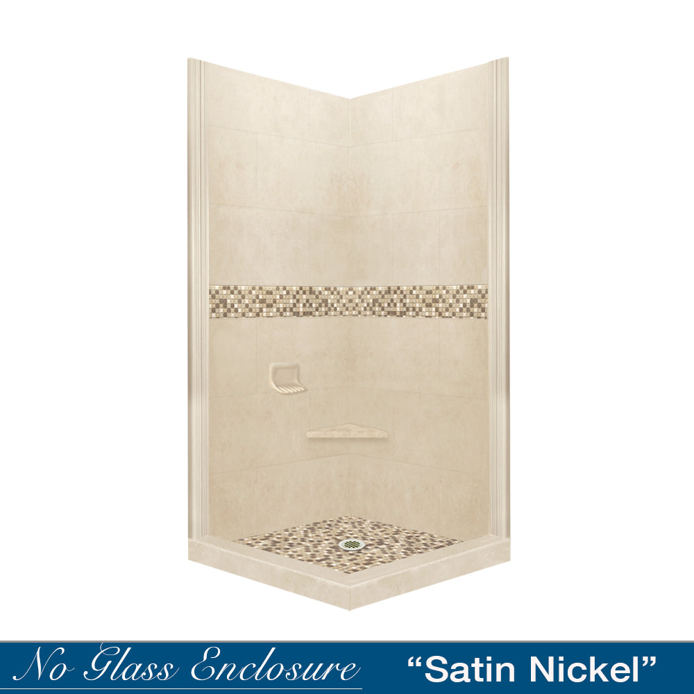 DIY Shower Remodel Kit - Corner Desert Sand Sistine Stone & Roma Mosaic Accent Tile for Bathroom Renovation | Waterproof & Easy Installation for Shower Walls & Backsplashes
