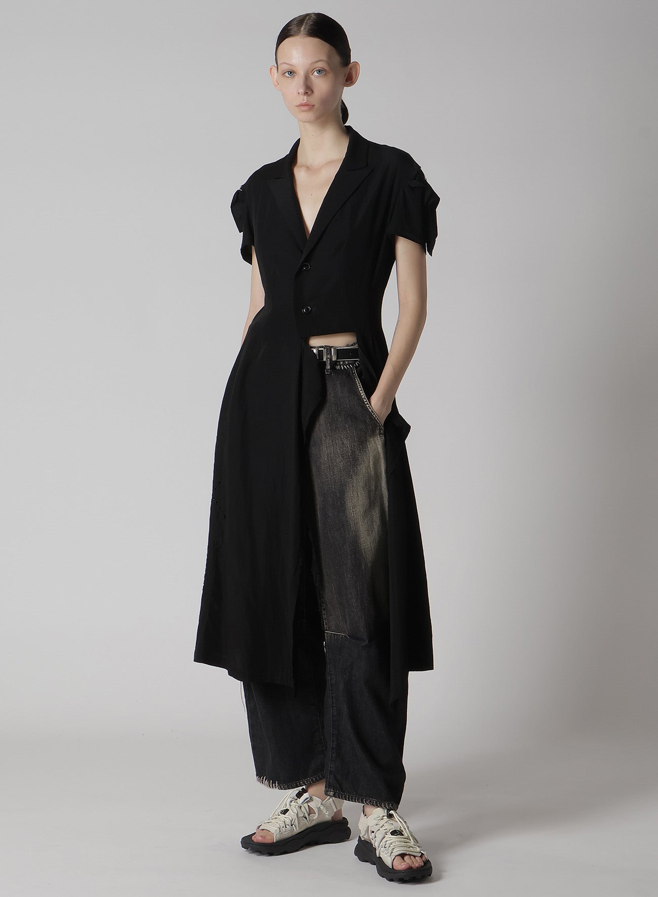 Cupro Dungaree Baller Lace Square Cloth Sleeve Jacket - Stylish Women's Fashion Outerwear for Casual Outings and Office Wear
