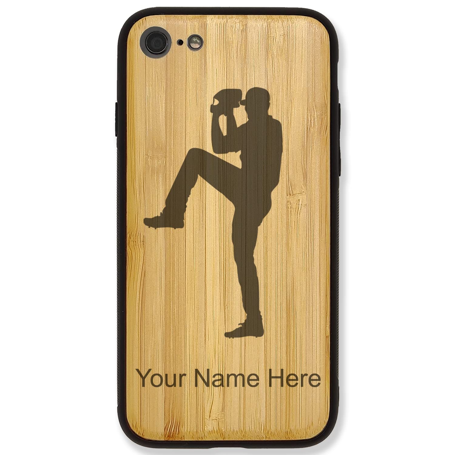 Custom Engraved Bamboo Phone Case for iPhone 6 & 6s - Baseball Pitcher Design - Perfect Gift for Sports Fans & iPhone Users