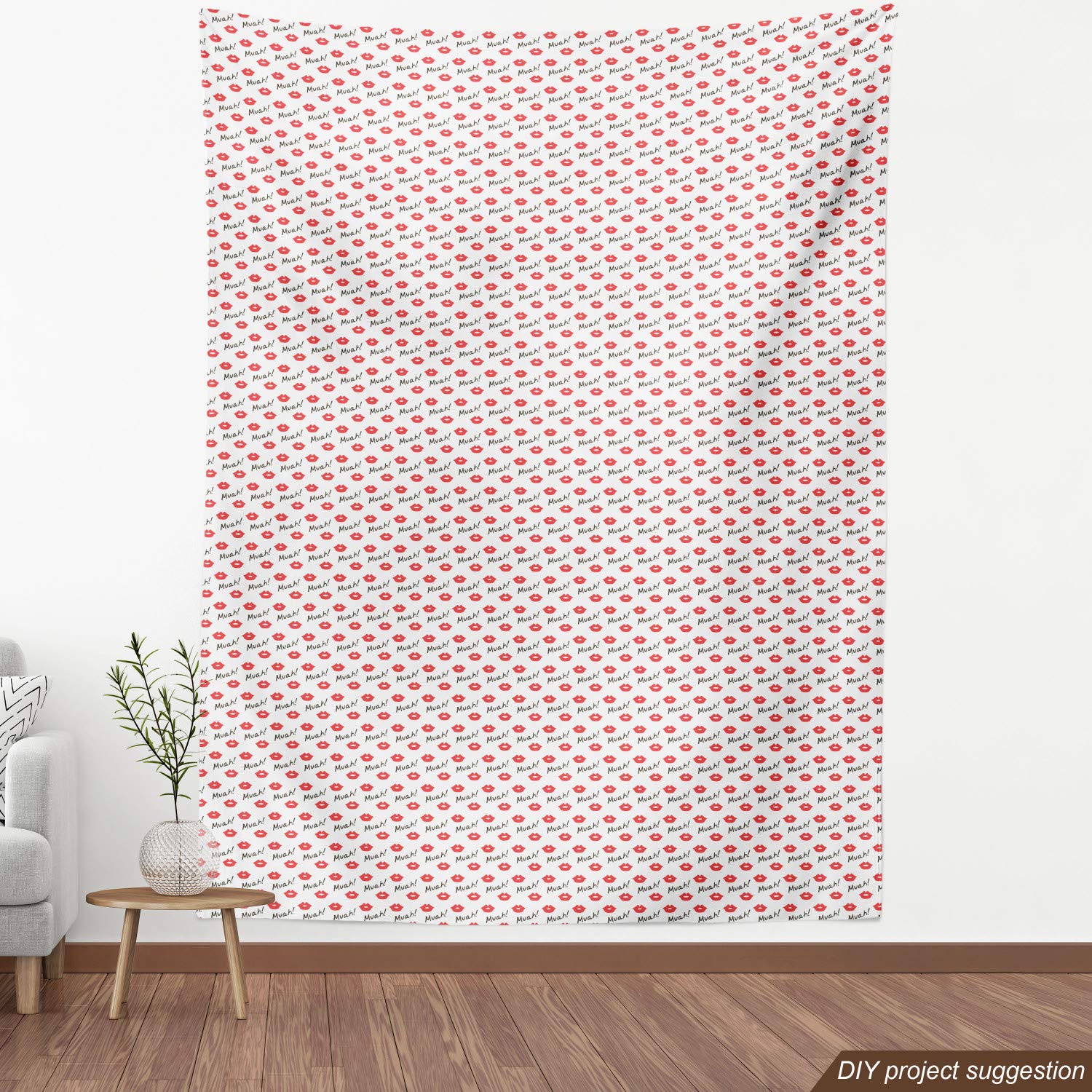 Ambesonne Red Lips Kiss Marks Fabric by The Yard - Romantic Feminine Pattern for Upholstery, Curtains & Home Decor - Valentine's Day Gift Idea - 10 Yards Vermilion White Fabric for DIY Crafts, Pillows & Fashion Accessories