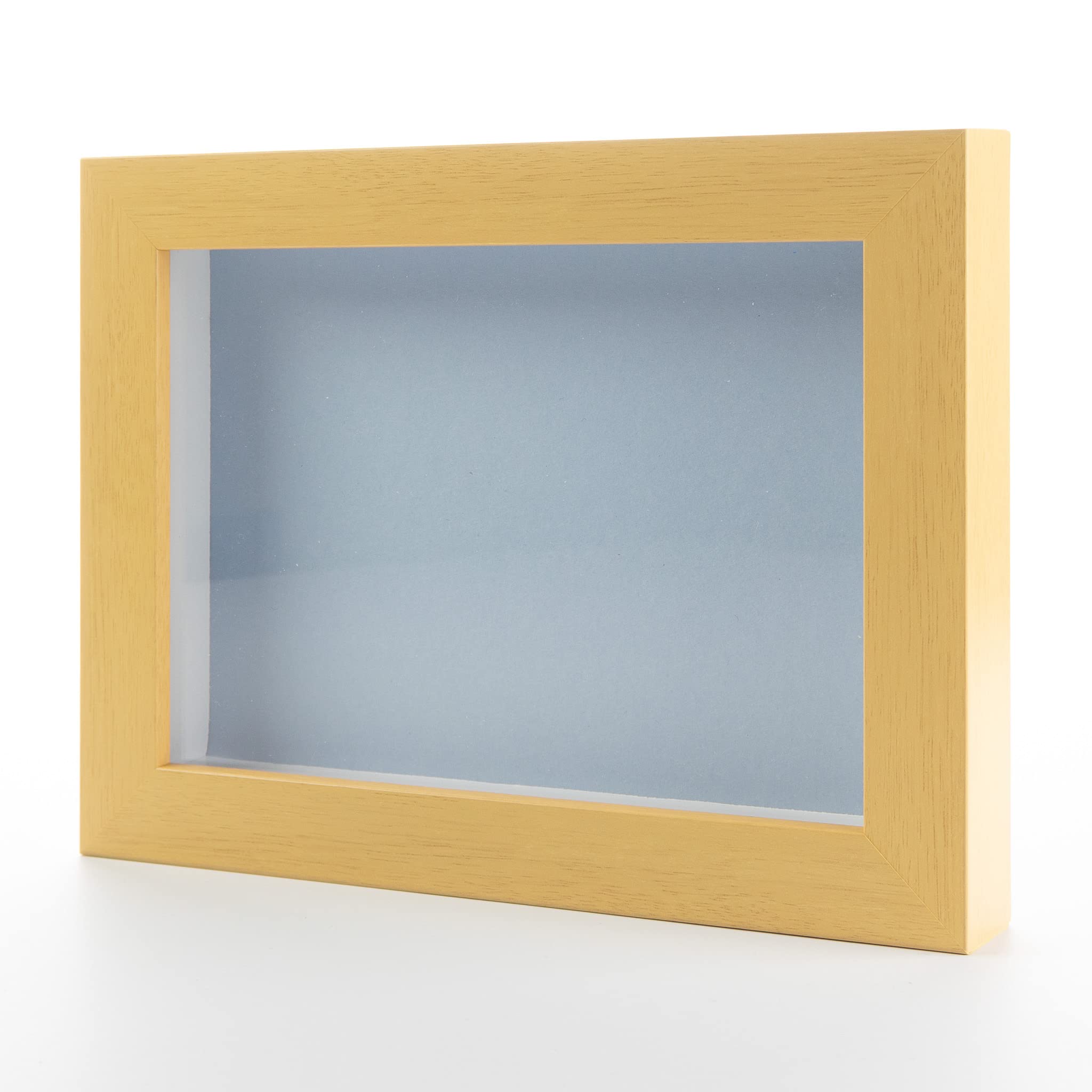 Natural 9x12 Wood Shadow Box Picture Frame with Blue Acid-Free Backing & UV Protective Acrylic - 3/4