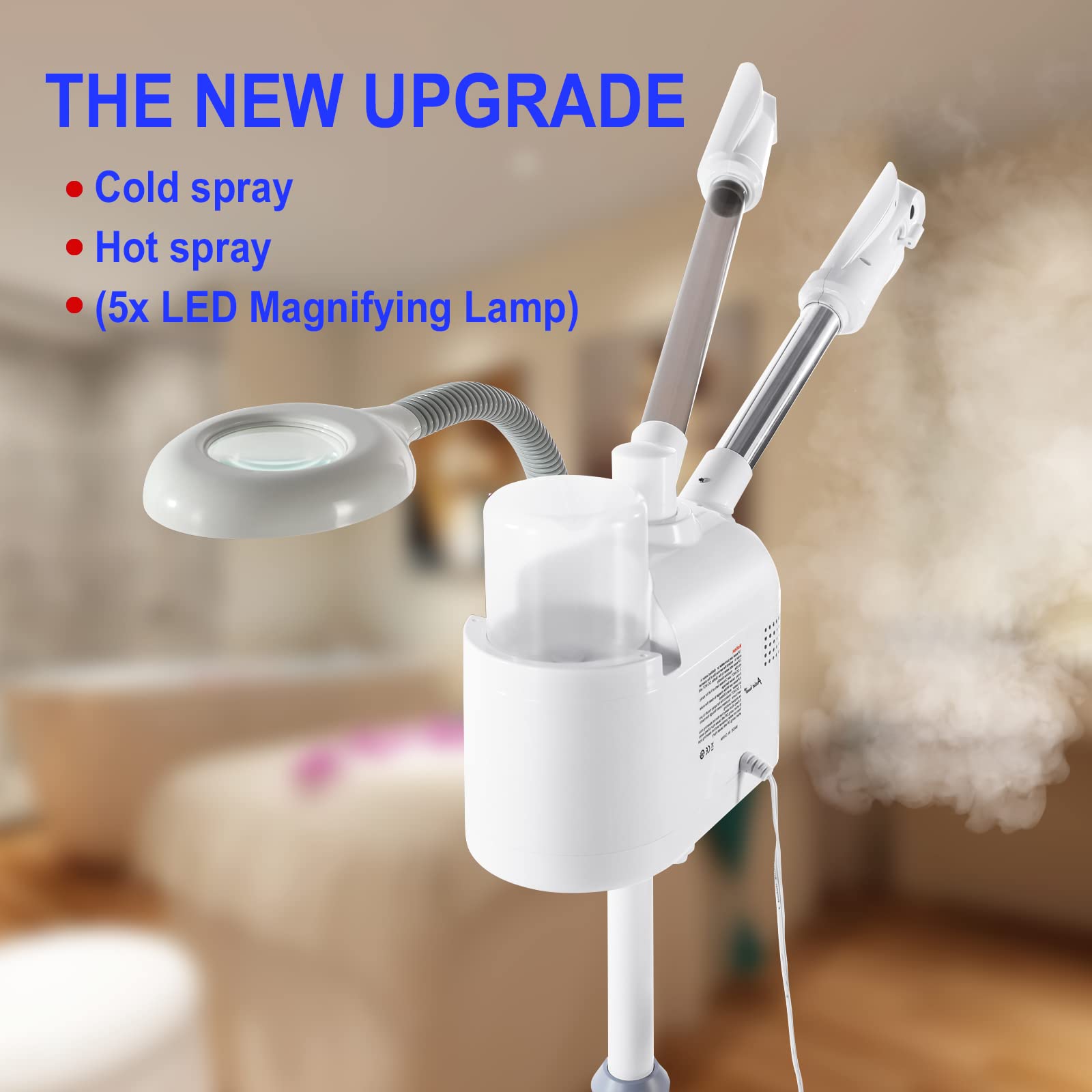 Professional 3-in-1 Facial Steamer with Hot & Cold Nozzle & 5X LED Magnifying Lamp - Esthetician & Home Use Beauty Equipment for Deep Cleansing, Hydration & Spa Treatments