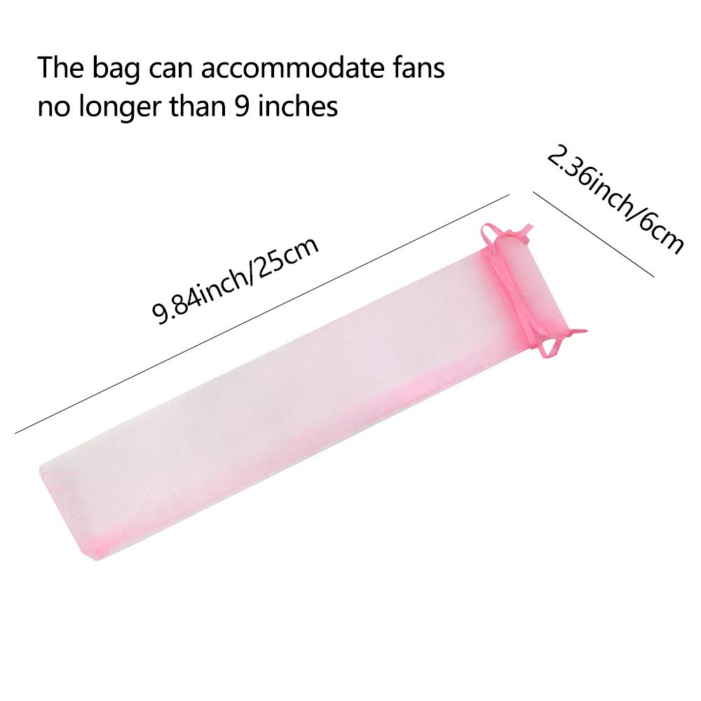 50Pcs Pink Organza Fan Bags - 2x10 Inch Mesh Hand Fan Drawstring Pouch for Wedding Favors, Baby Shower Gifts, Party Decorations - Perfect for Bridal Showers, Birthday Celebrations and Special Events