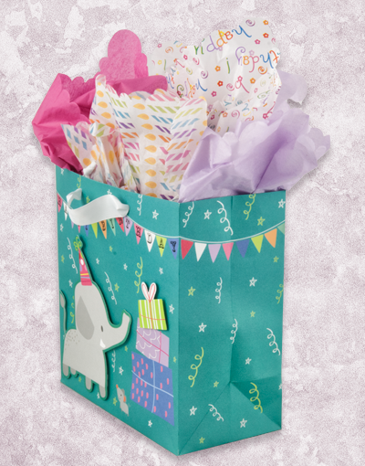 Premium Elephant Themed Party Gift Bags - Medium Square Size for Birthday, Baby Shower & Special Occasions