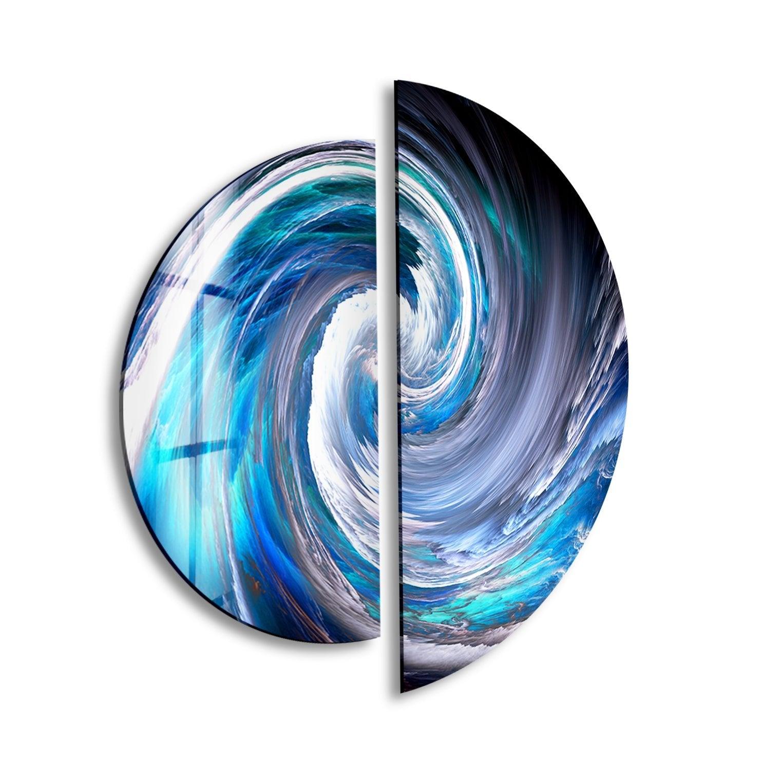 2 Piece Blue Abstract Glass Wall Art Set - Modern Home Decor for Living Room, Bedroom & Office - Handmade Glass Painting for Unique Interior Design