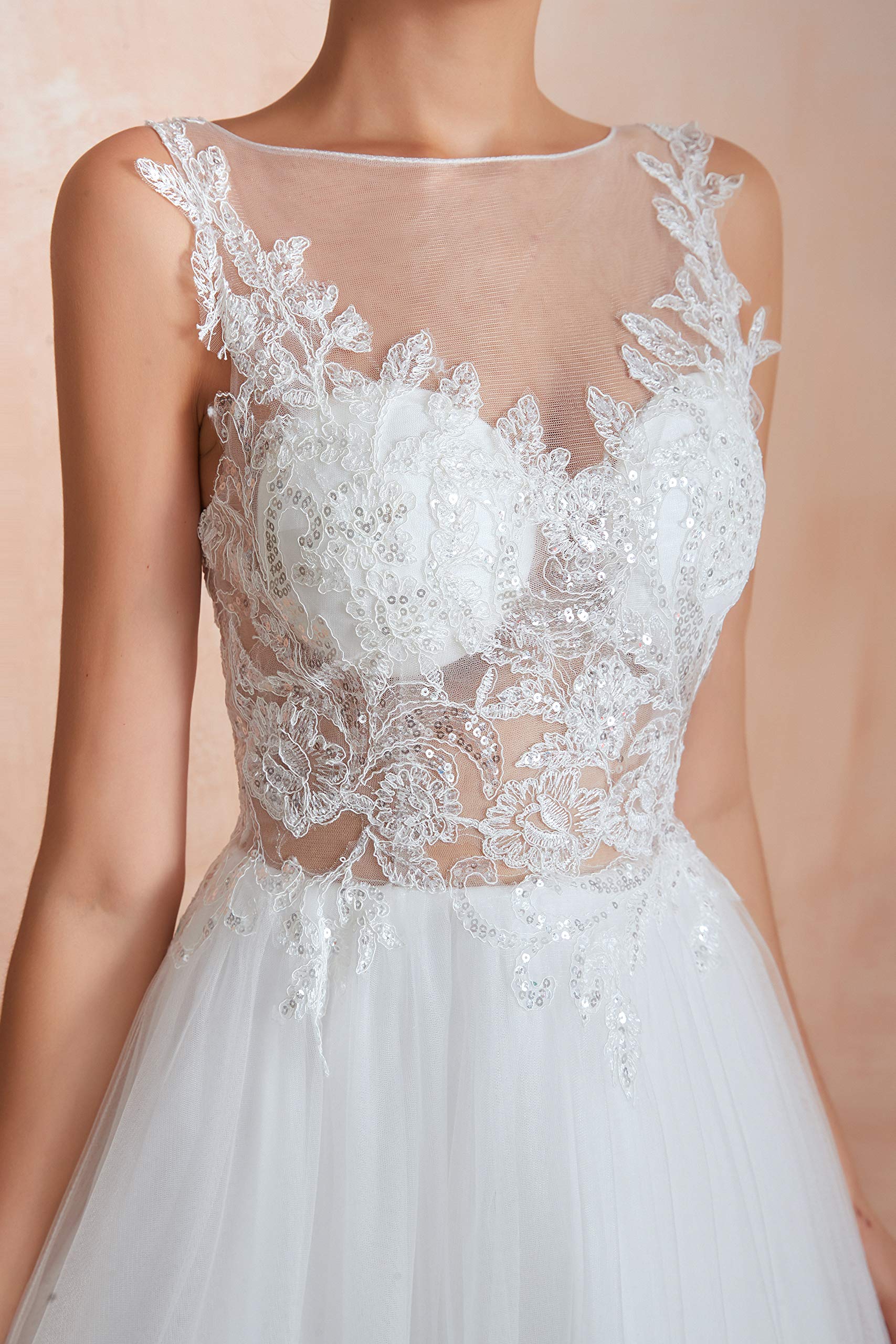 Elegant Sheer Applique Tulle Wedding Dress - Long White Bridal Gown for Beach, Summer & Destination Weddings | Romantic Boho Style for Outdoor Ceremonies