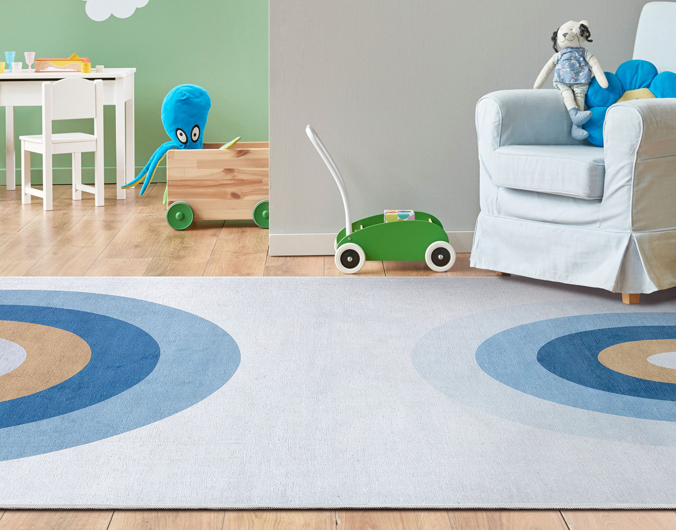 Well Woven Kids Rugs Twilight Rainbow 6' x 9' Blue Modern Printed Machine Washable Area Rug - Soft Playroom Carpet for Nursery, Bedroom & Daycare (Easy Clean Non-Slip Floor Mat)