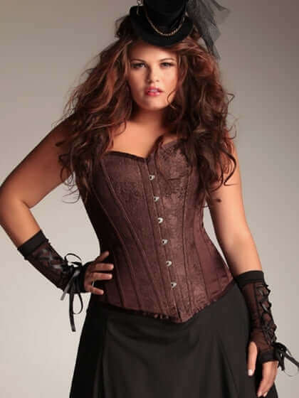 Plus Size Arabella Chocolate Brown Steel Boned Corset - Waist Training Corset for Women, Shapewear for Curvy Body, Vintage Style Bustier for Special Occasions & Costumes