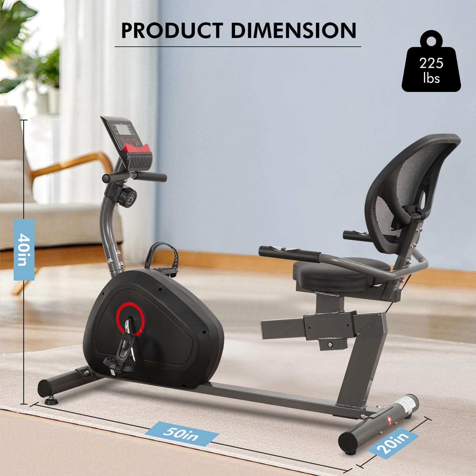 Recumbent Exercise Bike for Home - Magnetic Stationary Bike for Adults & Seniors - LCD Display with Heart Rate Handles - Perfect for Home Gym, Physical Therapy & Low-Impact Workouts