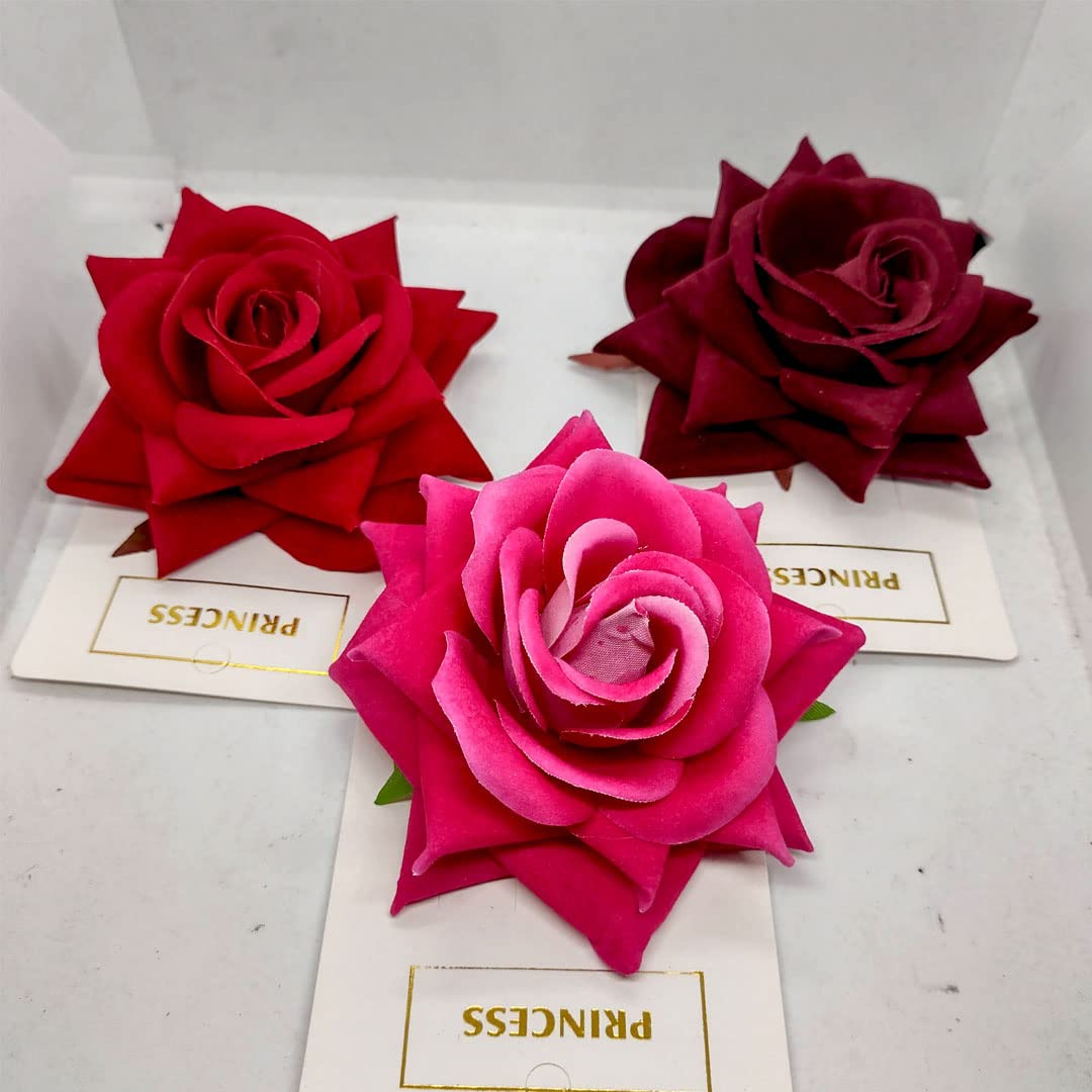Women's Hair Clips Set of 3 - Rose Flower Hair Accessories with Artificial Flowers, Bun Maker for Girls & Women | Perfect for Weddings, Parties & Everyday Styling
