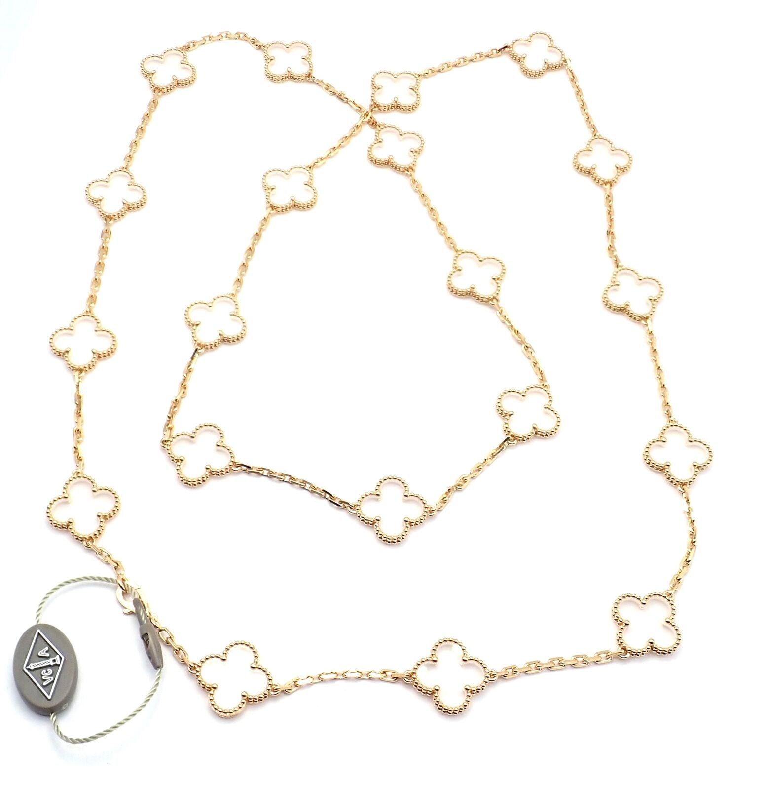 Van Cleef & Arpels 18k Yellow Gold 20 Motif Alhambra Rock Crystal Necklace with Certificate - Elegant Luxury Jewelry for Women, Perfect for Weddings, Parties & Special Occasions