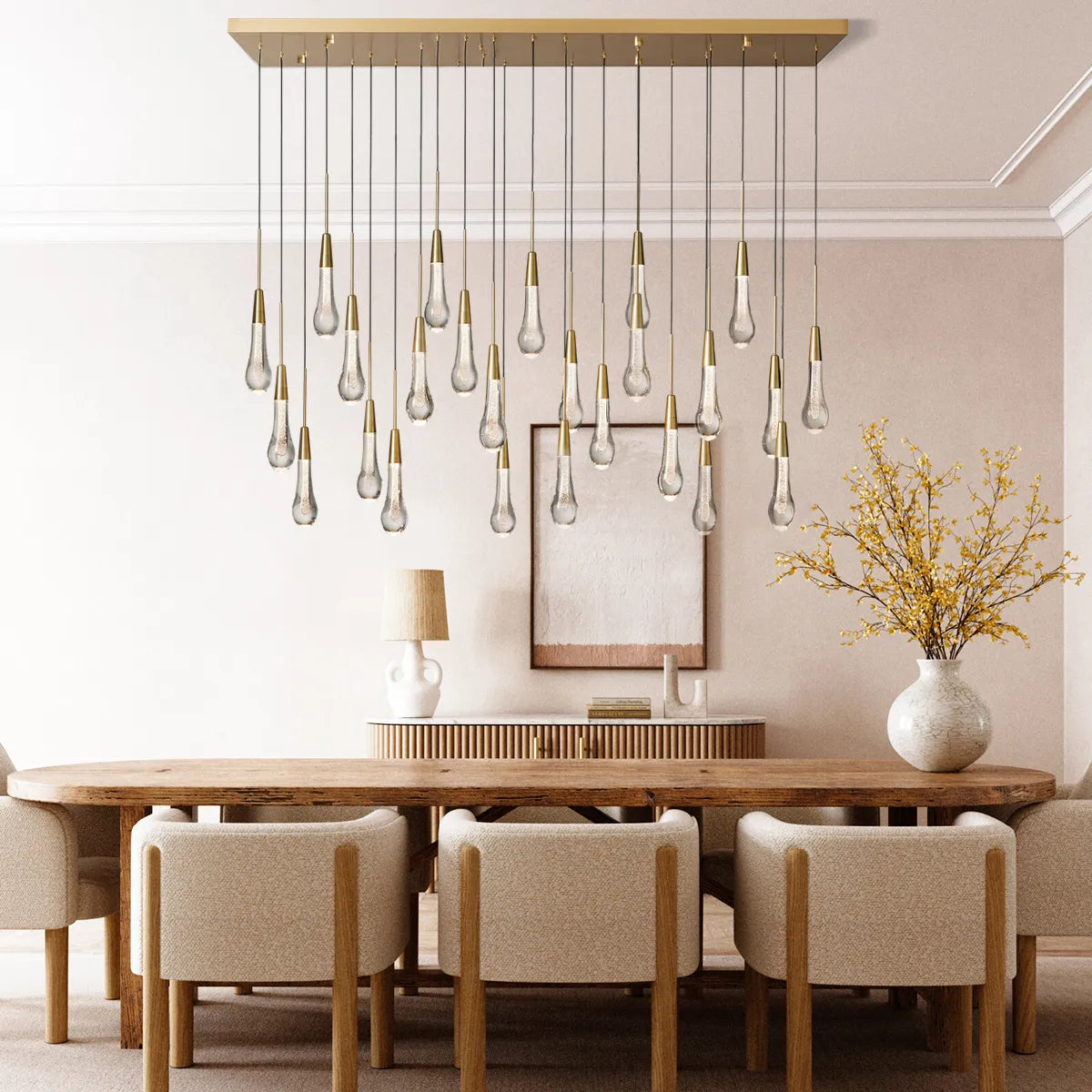 Elegant Solitaire Linear Chandelier - 37'', 50'', 70'', 87'' Sizes - 120W LED Lighting Fixture for Modern Dining Room, Kitchen Island & Living Room Decor
