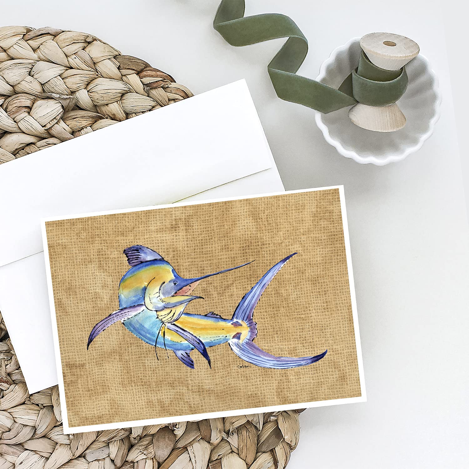 Blue Marlin Greeting Cards & Envelopes Set - Pack of 8 Blank A7 Note Cards (5x7 Inches) for Birthday, Thank You & Special Occasions | Whimsical Marine Theme Stationery