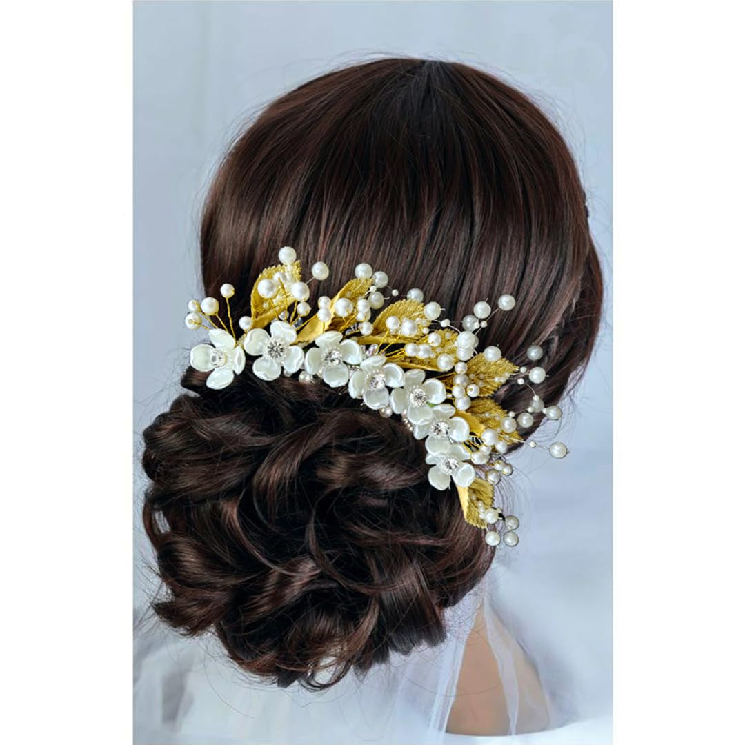 Ansh Elegant Artificial Metal Hair Pins with Floral Stone & Pearls - Women's Hair Clips & Juda Pins Set (2330 & 2332 Combo) - Perfect for Weddings, Parties & Daily Hair Styling