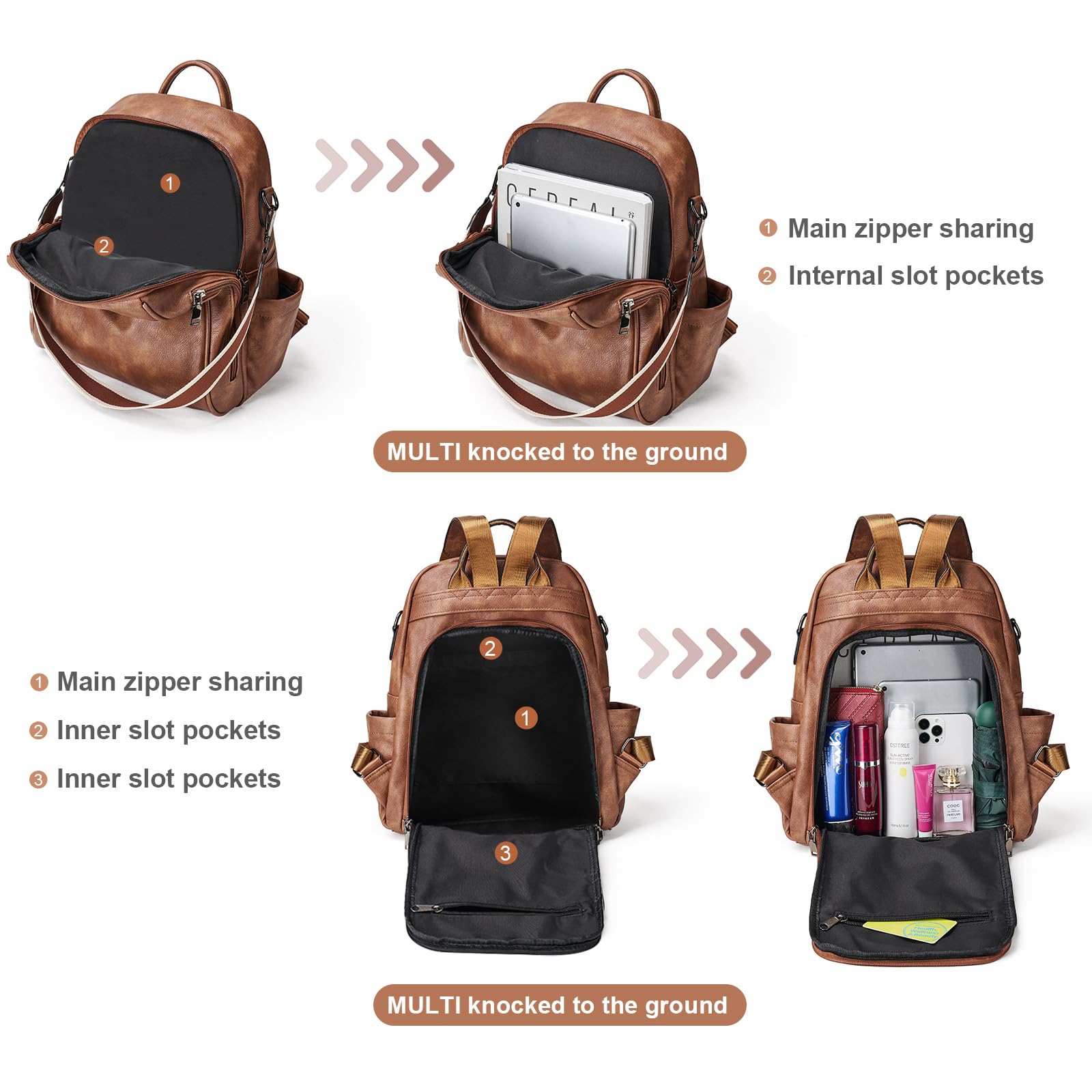 Leather Women's Backpack Purse - Convertible Shoulder Bag for Travel & Daily Use
