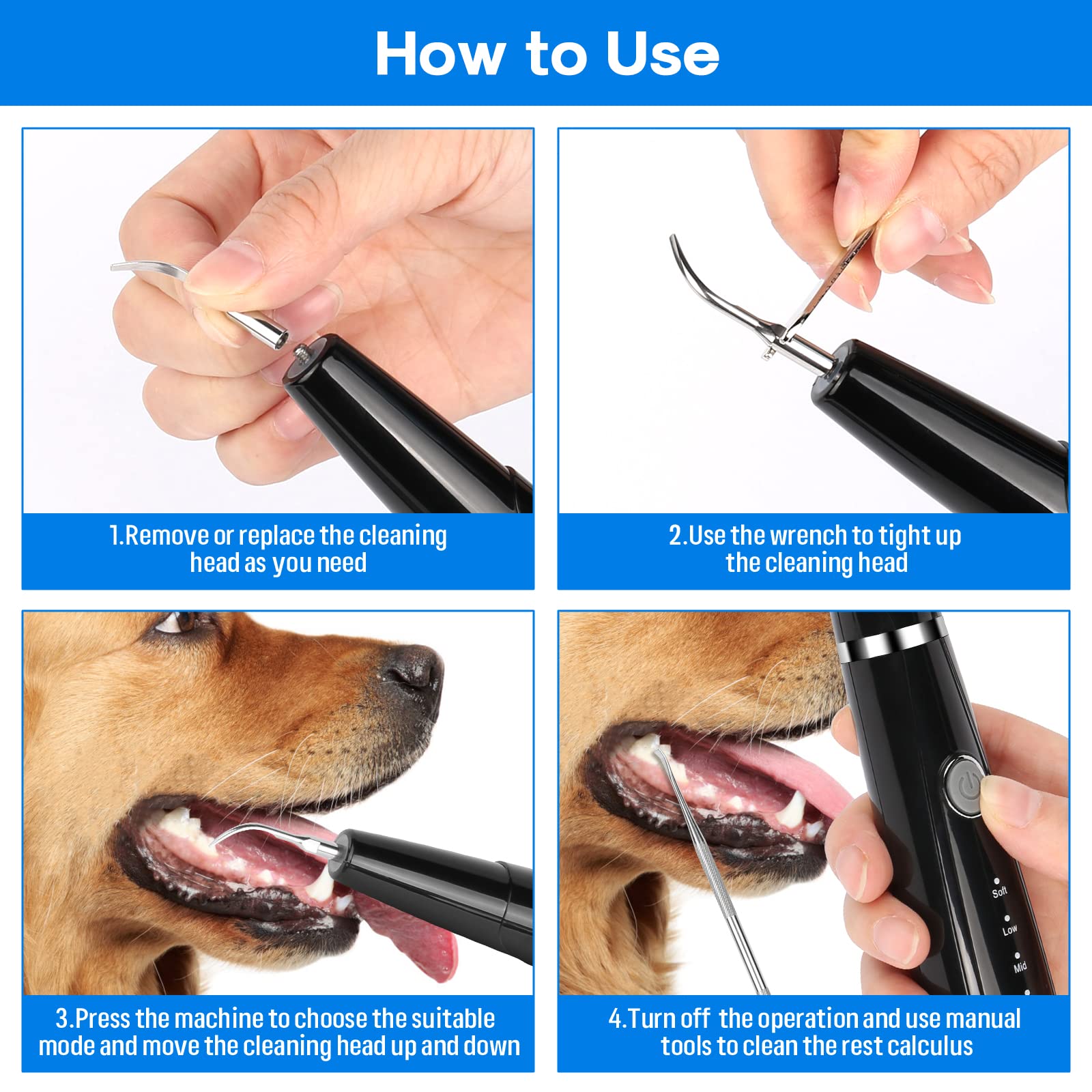 **5-Mode Ultrasonic Dog Teeth Cleaning Kit - Plaque & Tartar Remover for Pets, 10-in-1 Dental Care Set with Toothbrush (Black) - Perfect for At-Home Pet Oral Hygiene & Fresh Breath**