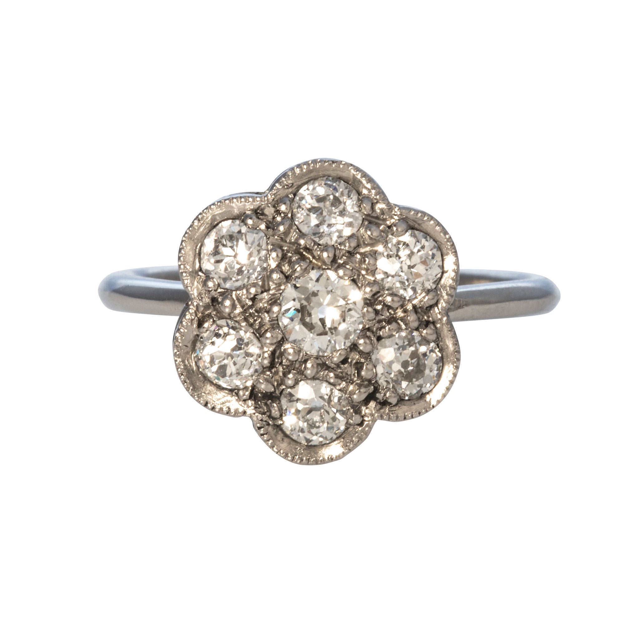 Antique Edwardian Diamond Flower Cluster Platinum Ring - Vintage Engagement & Wedding Band for Women - Perfect for Bridal, Anniversary & Special Occasions